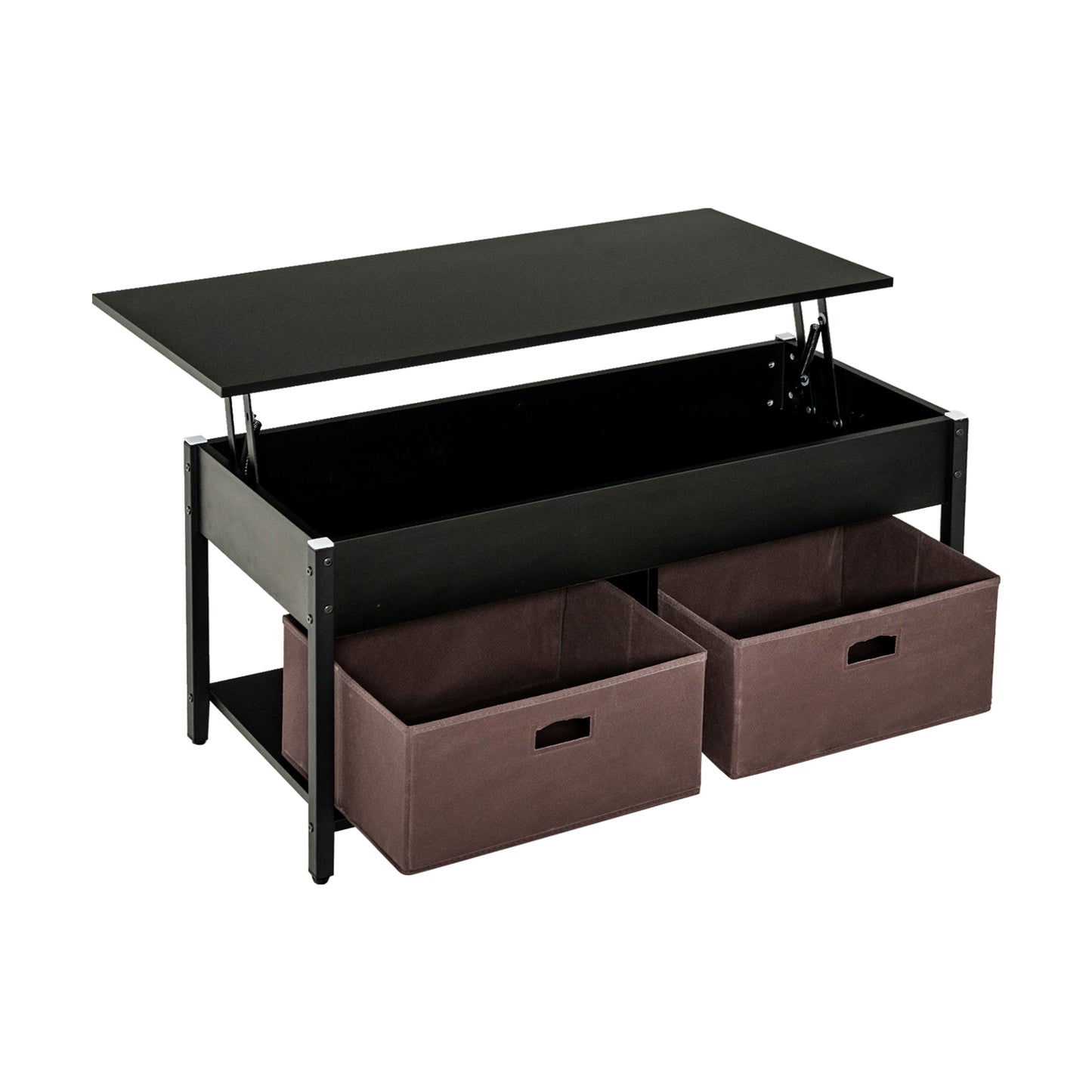 Adjustable Lift Top Coffee Table with Hidden Storage and Fabric Drawers - Black