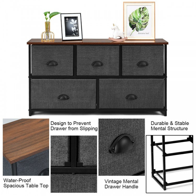 Modern Wood Storage Dresser with Fabric Drawers, Compact Organizer Cabinet – Grey