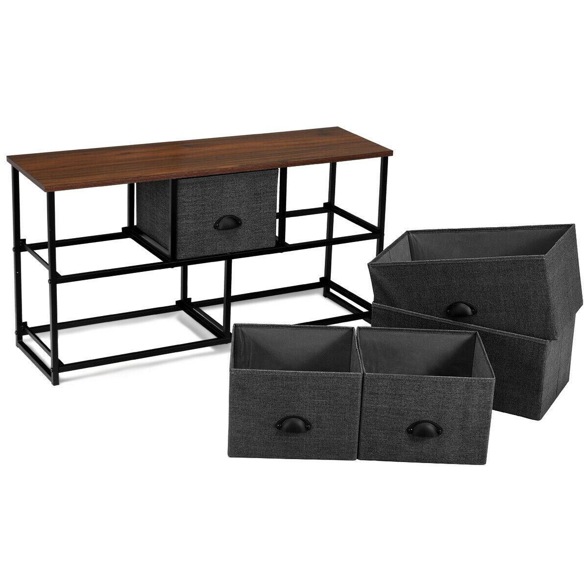 Modern Wood Storage Dresser with Fabric Drawers, Compact Organizer Cabinet – Grey