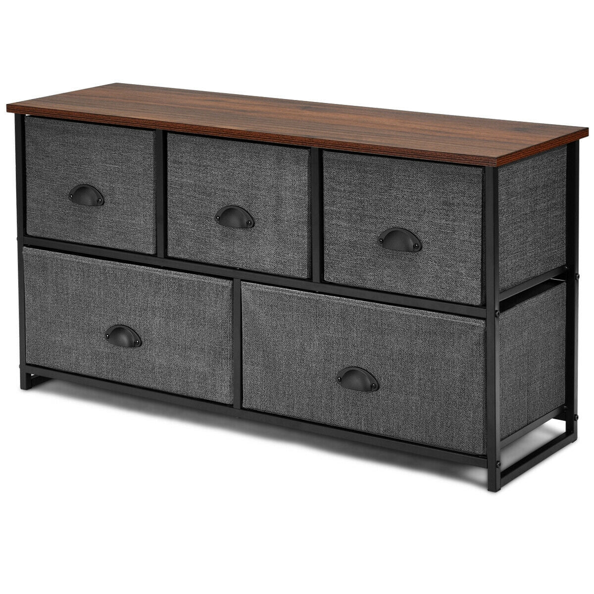 Modern Wood Storage Dresser with Fabric Drawers, Compact Organizer Cabinet – Grey