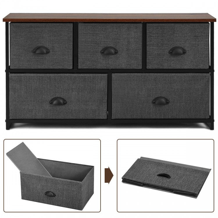 Modern Wood Storage Dresser with Fabric Drawers, Compact Organizer Cabinet – Grey