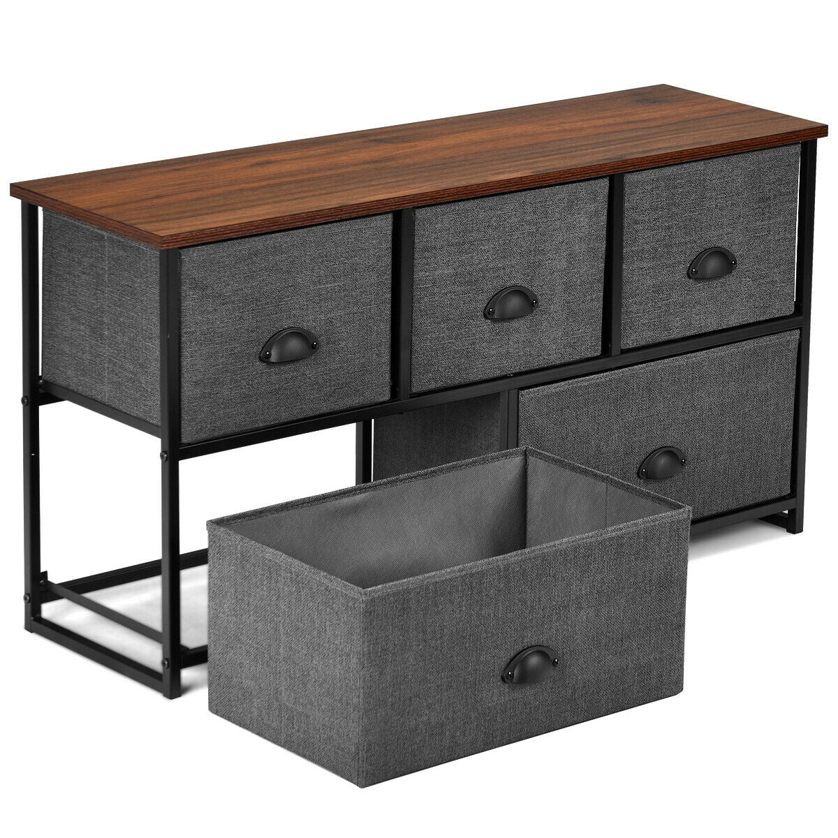 Modern Wood Storage Dresser with Fabric Drawers, Compact Organizer Cabinet – Grey