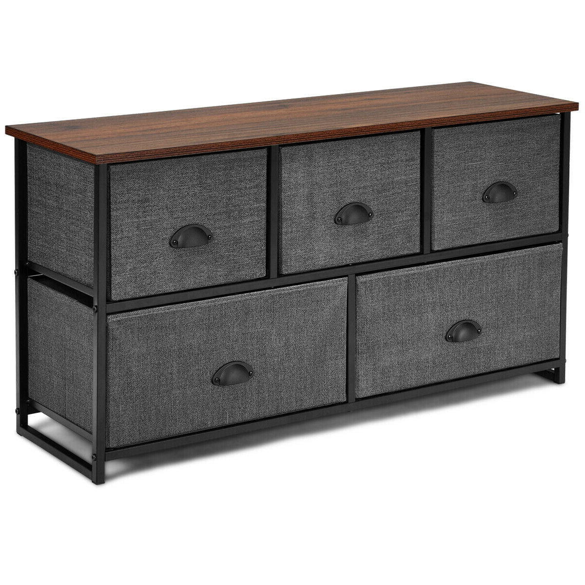 Modern Wood Storage Dresser with Fabric Drawers, Compact Organizer Cabinet – Grey