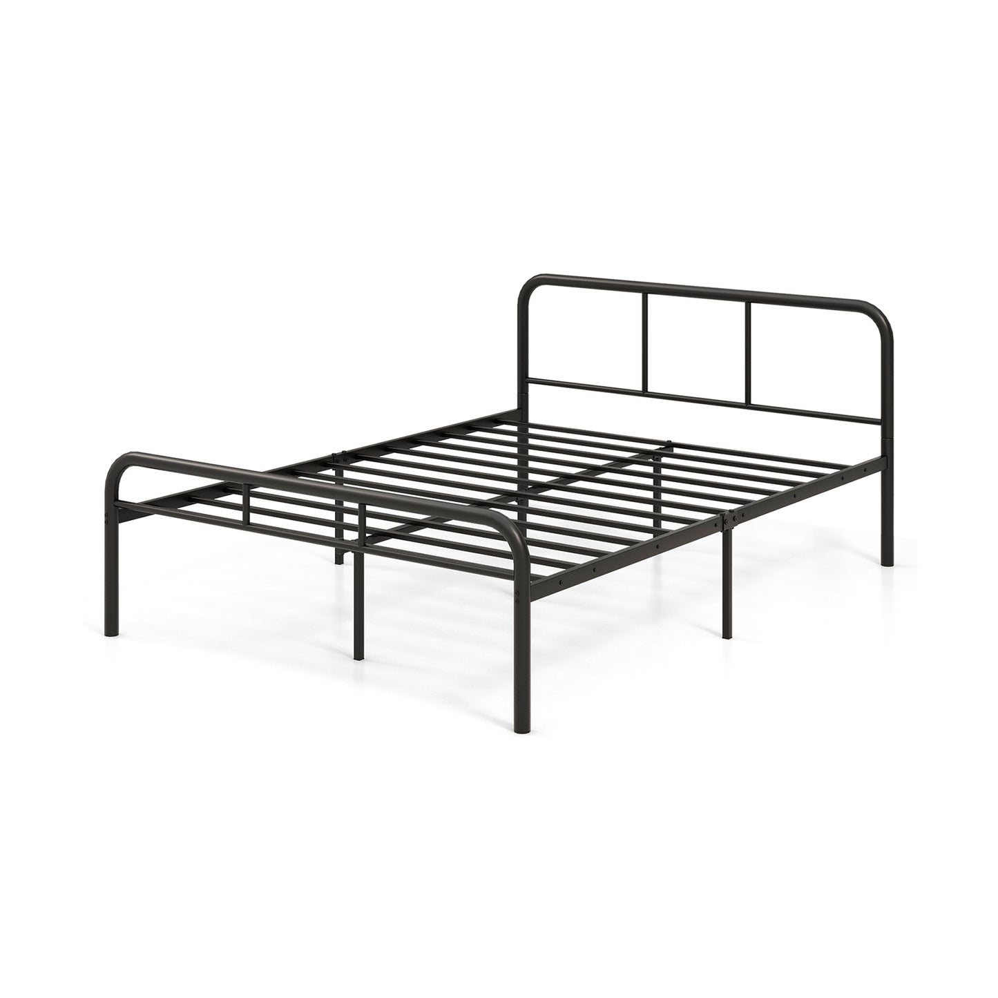 Sleek Black Full Metal Platform Bed with Headboard and Footboard – No Box Spring Needed