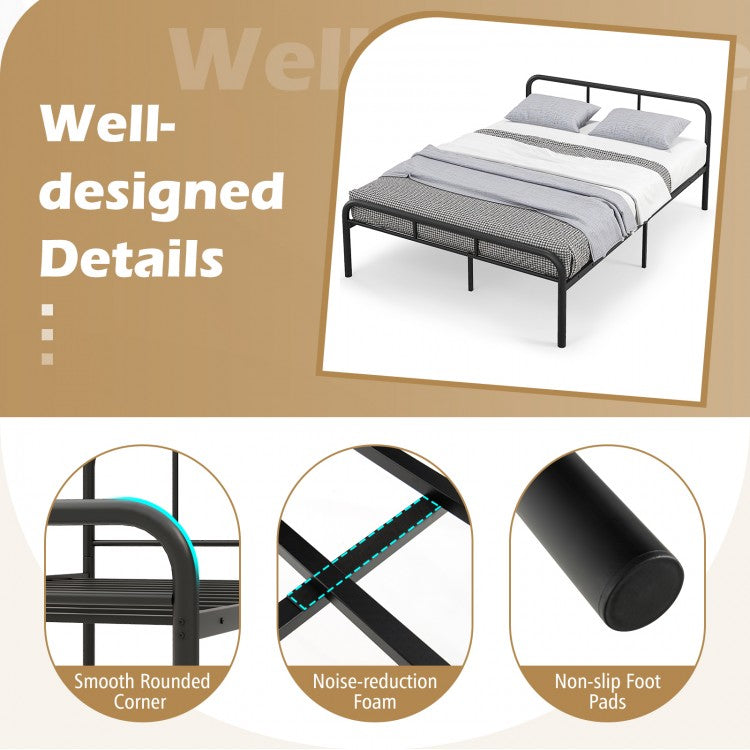 Sleek Black Full Metal Platform Bed with Headboard and Footboard – No Box Spring Needed