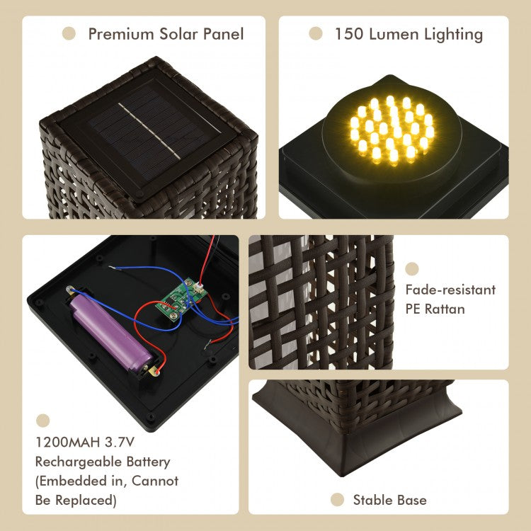 2 Pack Solar-Powered Wicker Floor Lamps with Auto LED Lighting - Brown