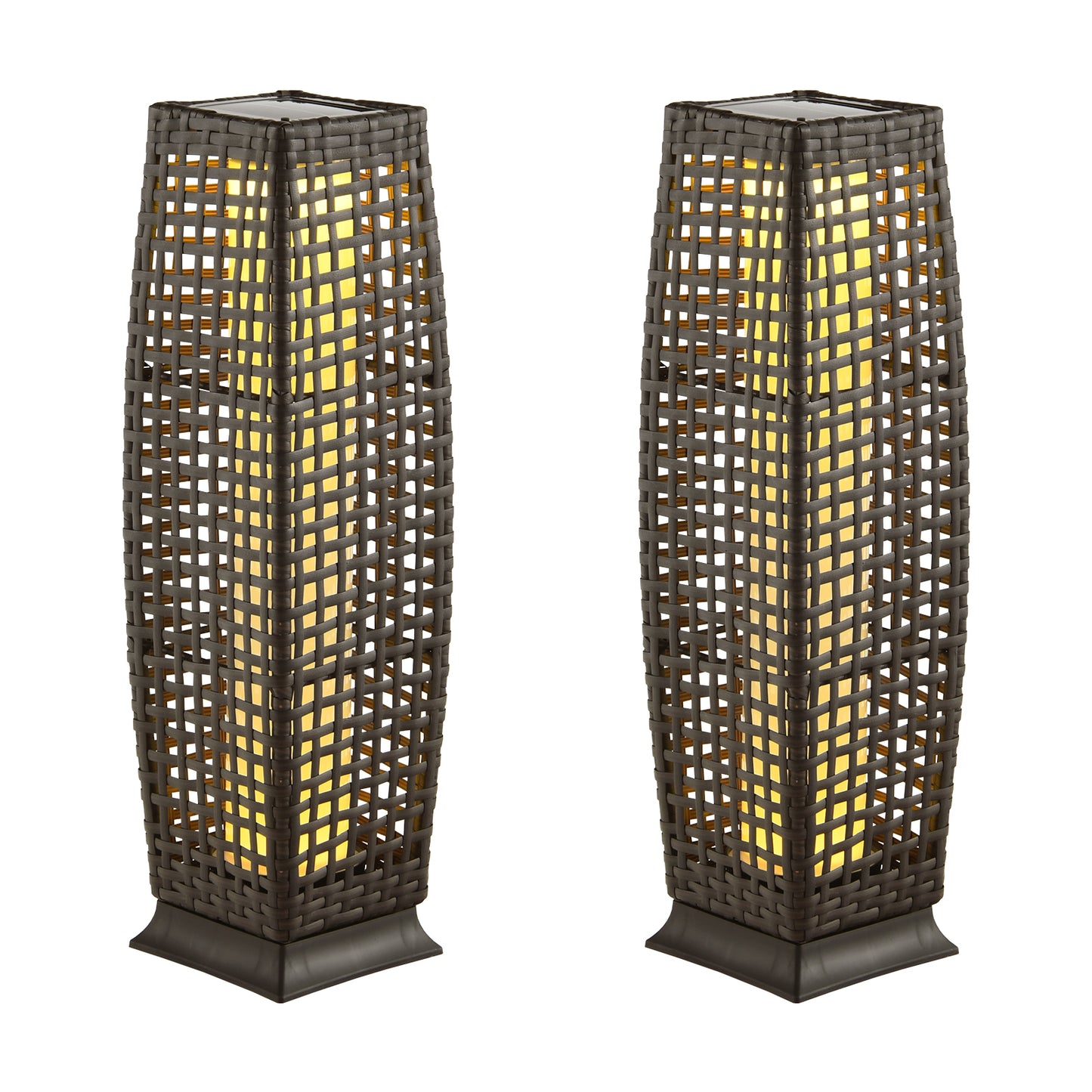 2 Pack Solar-Powered Wicker Floor Lamps with Auto LED Lighting - Brown