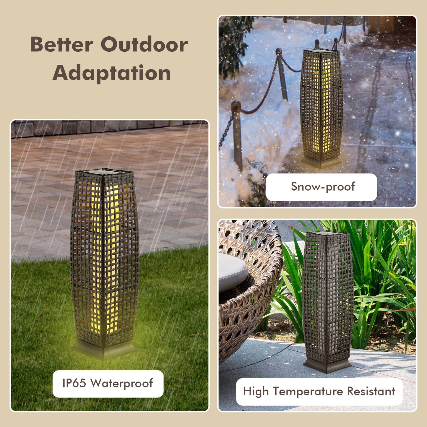 2 Pack Solar-Powered Wicker Floor Lamps with Auto LED Lighting - Brown