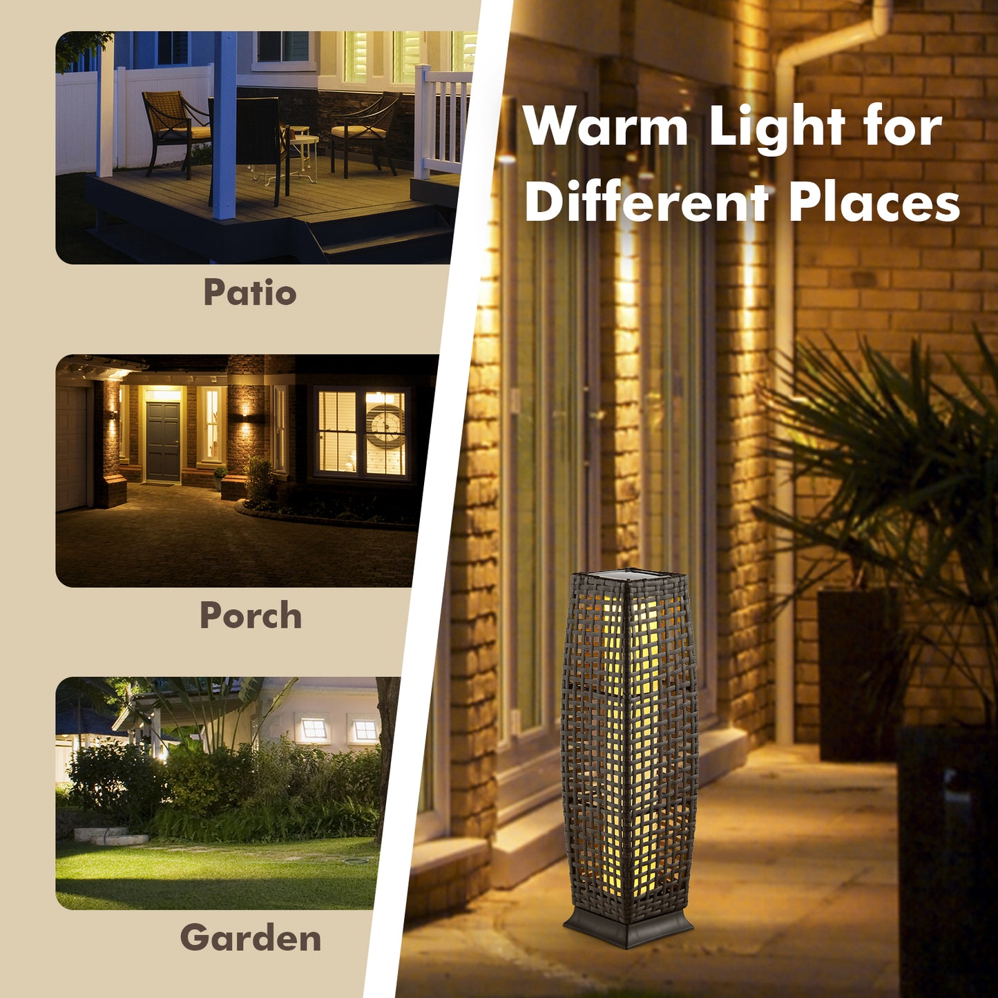 2 Pack Solar-Powered Wicker Floor Lamps with Auto LED Lighting - Brown