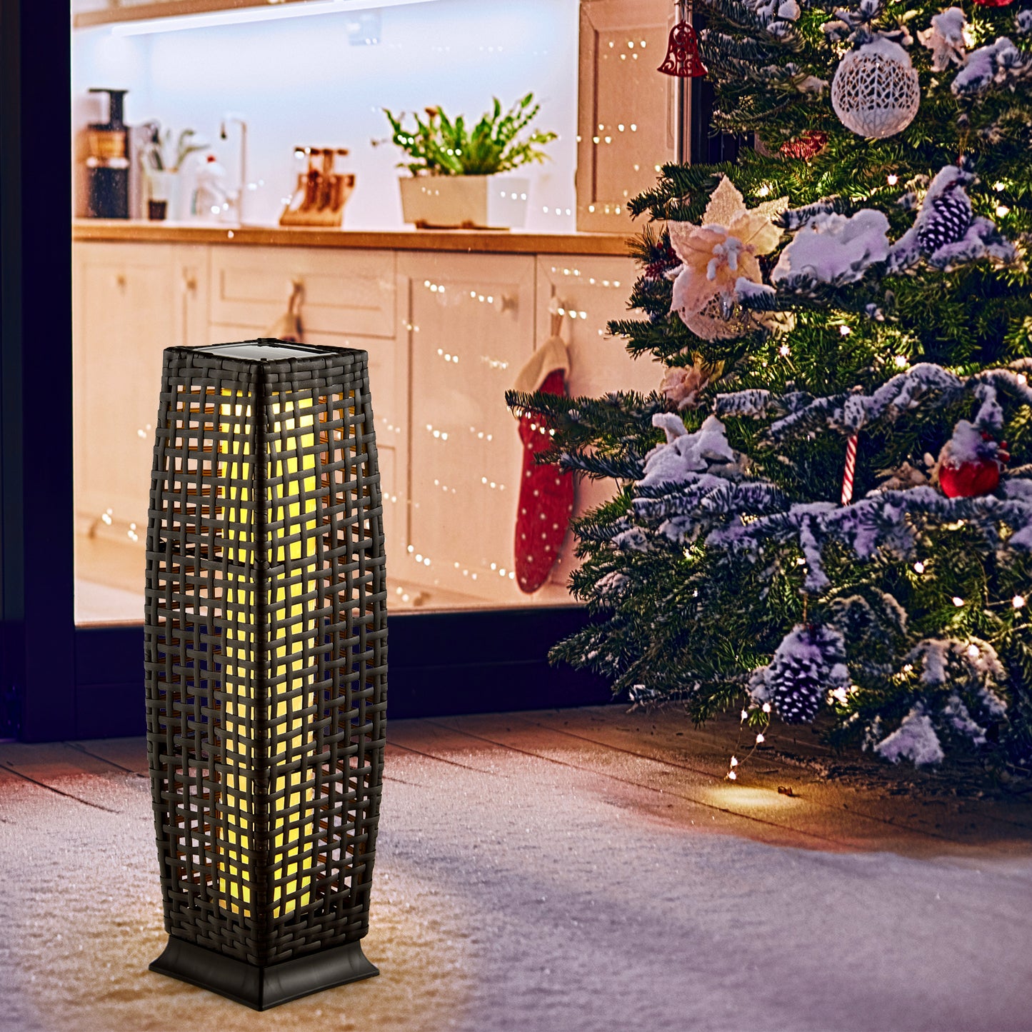 2 Pack Solar-Powered Wicker Floor Lamps with Auto LED Lighting - Black
