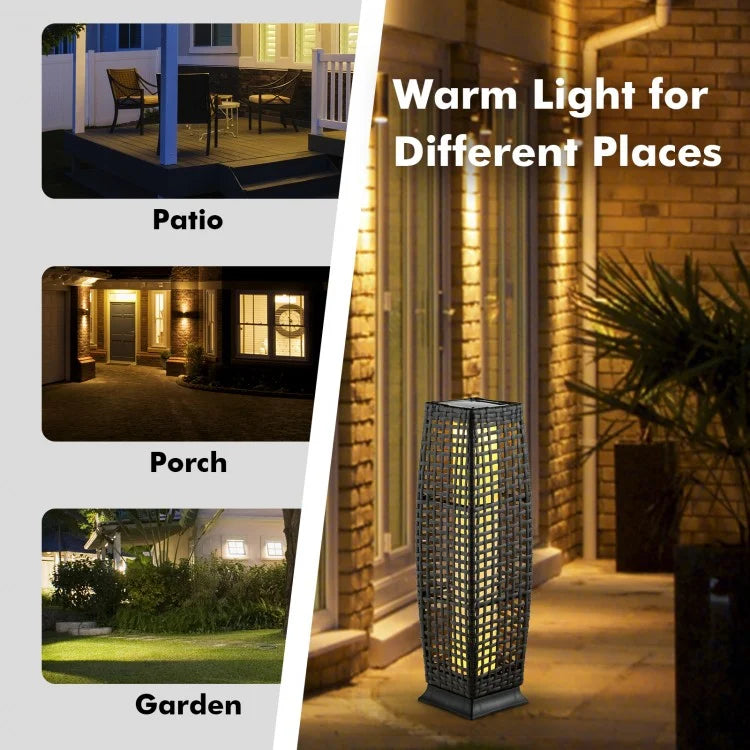 2 Pack Solar-Powered Wicker Floor Lamps with Auto LED Lighting - Black