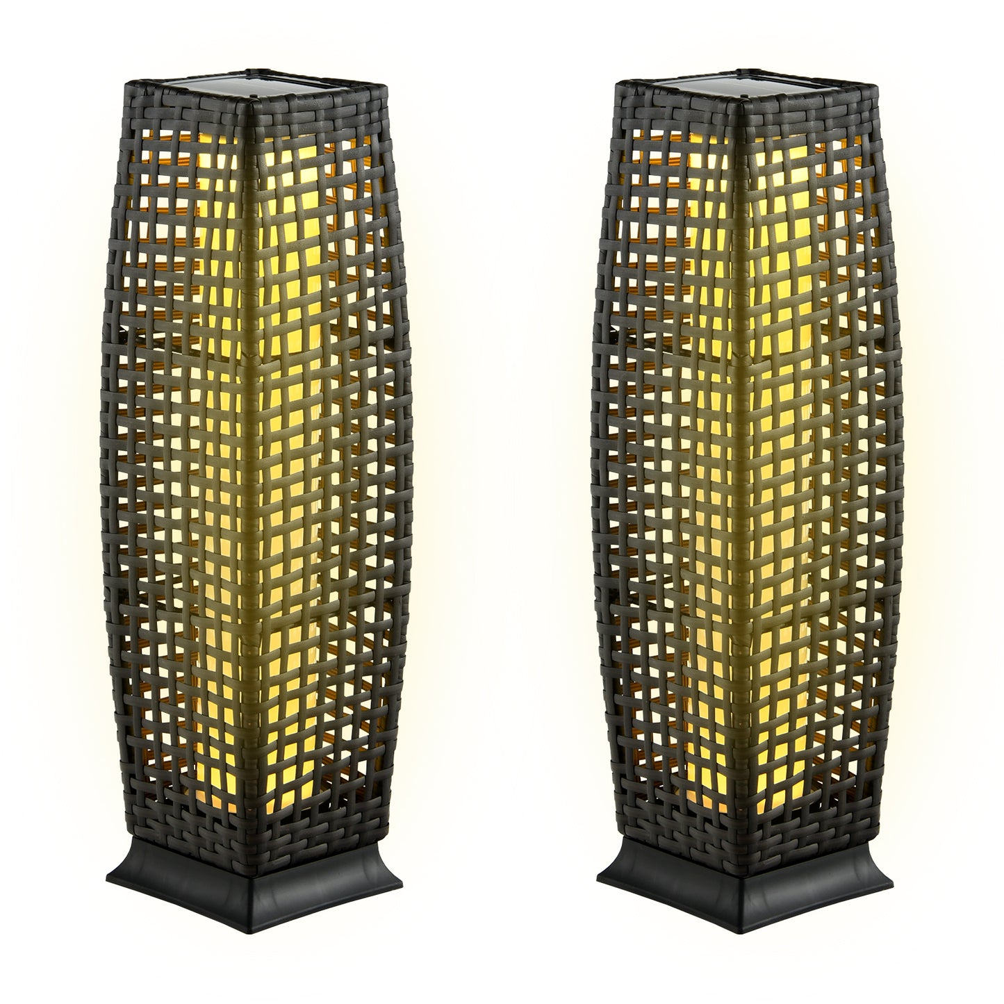 2 Pack Solar-Powered Wicker Floor Lamps with Auto LED Lighting - Black
