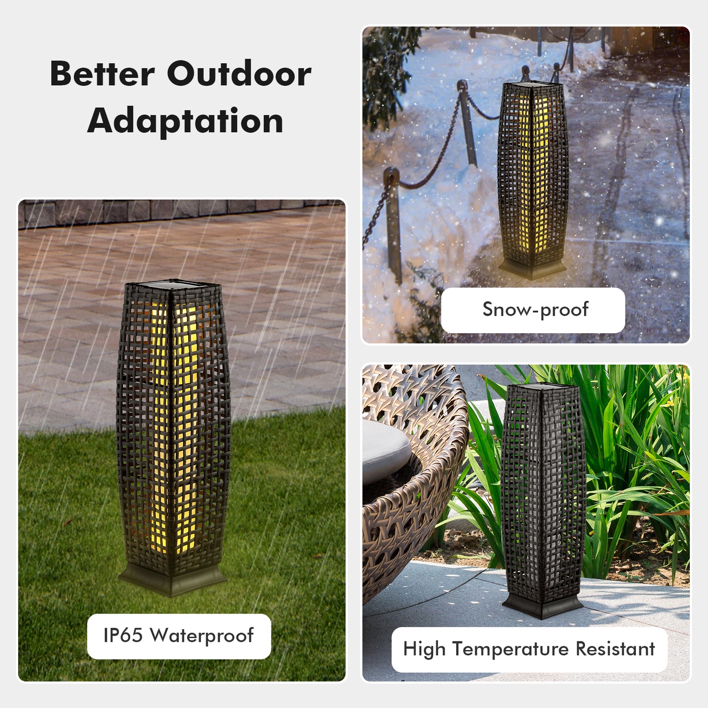 2 Pack Solar-Powered Wicker Floor Lamps with Auto LED Lighting - Black