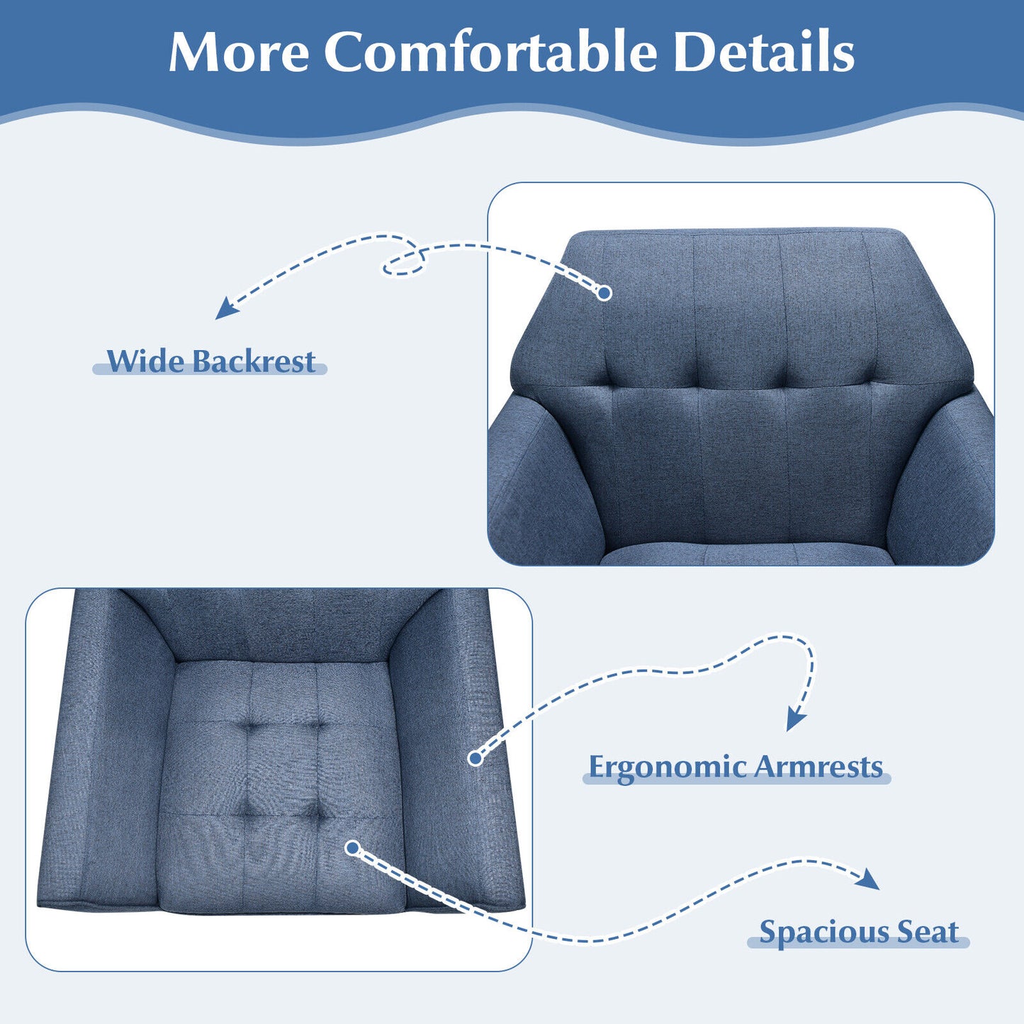 Elegant Tufted Accent Chair with Solid Wood Frame in Blue