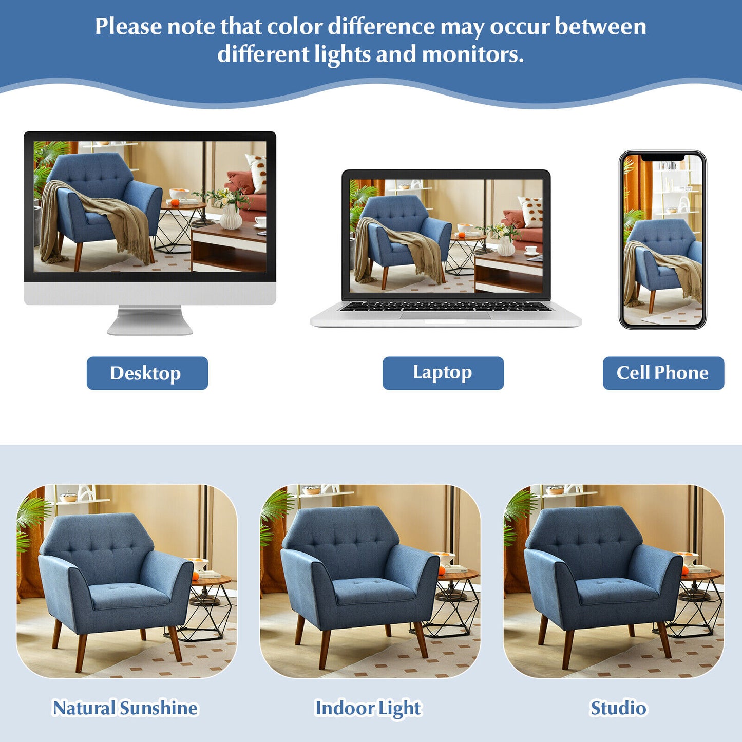 Elegant Tufted Accent Chair with Solid Wood Frame in Blue