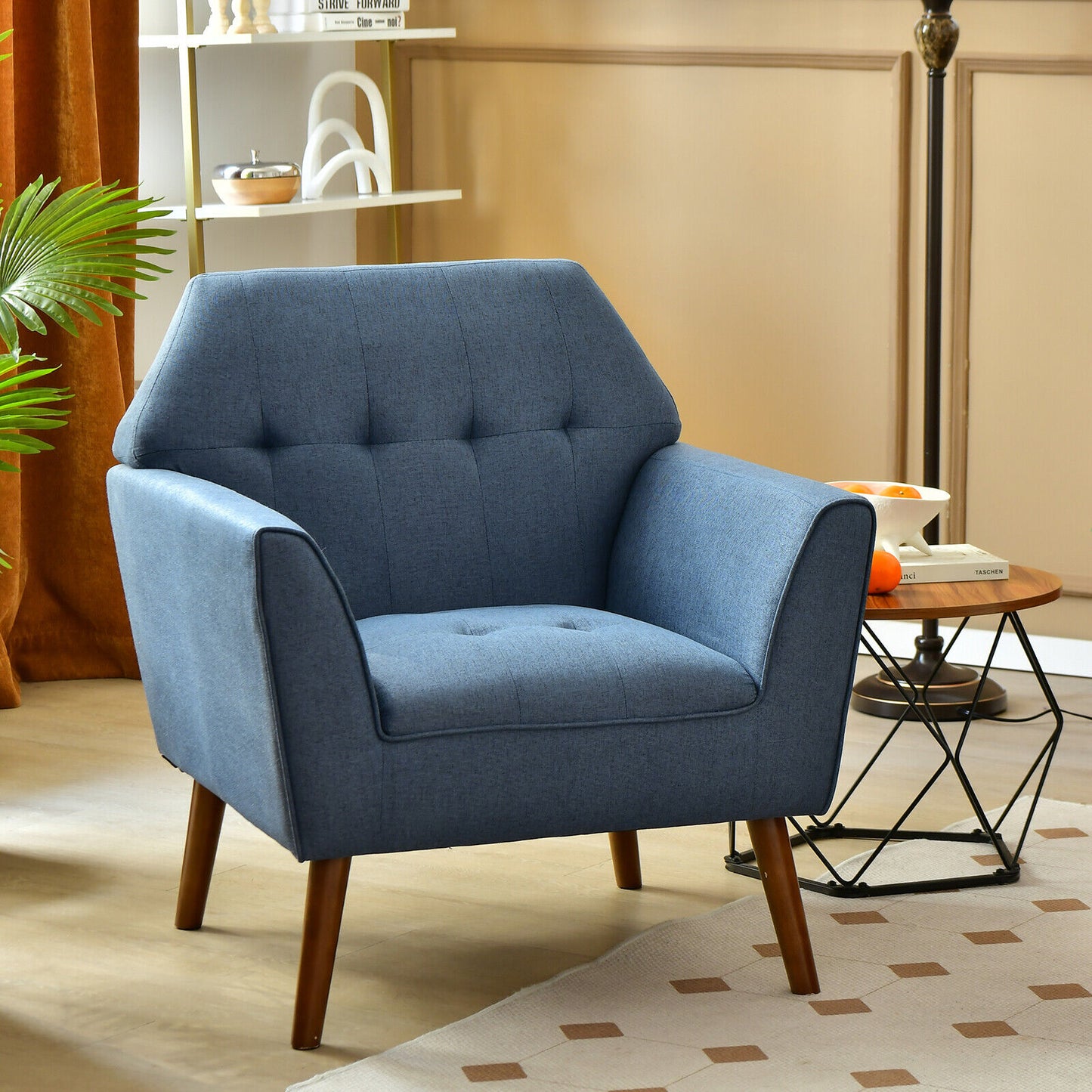 Elegant Tufted Accent Chair with Solid Wood Frame in Blue
