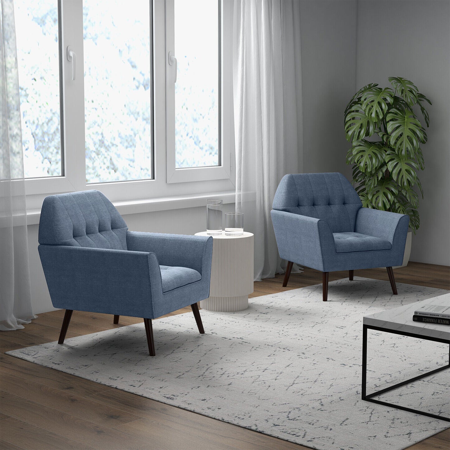 Elegant Tufted Accent Chair with Solid Wood Frame in Blue