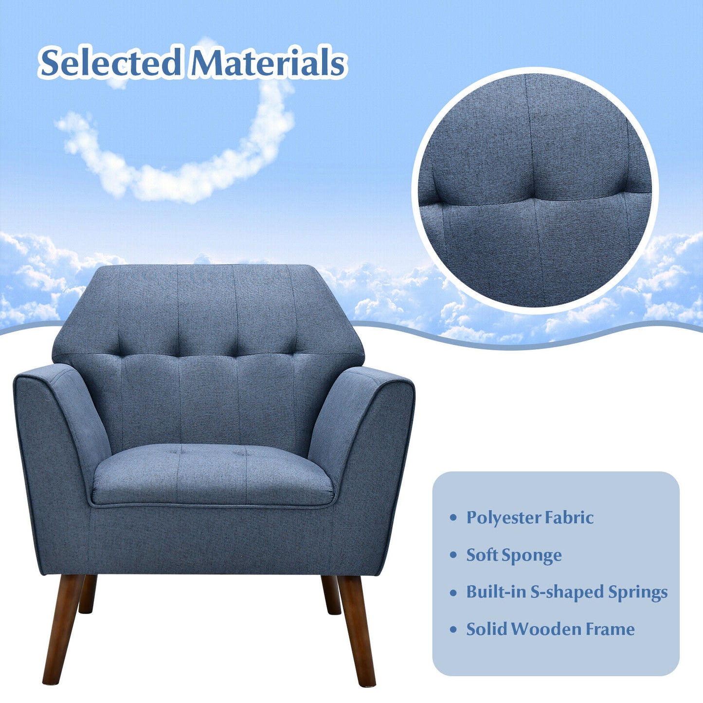 Elegant Tufted Accent Chair with Solid Wood Frame in Blue