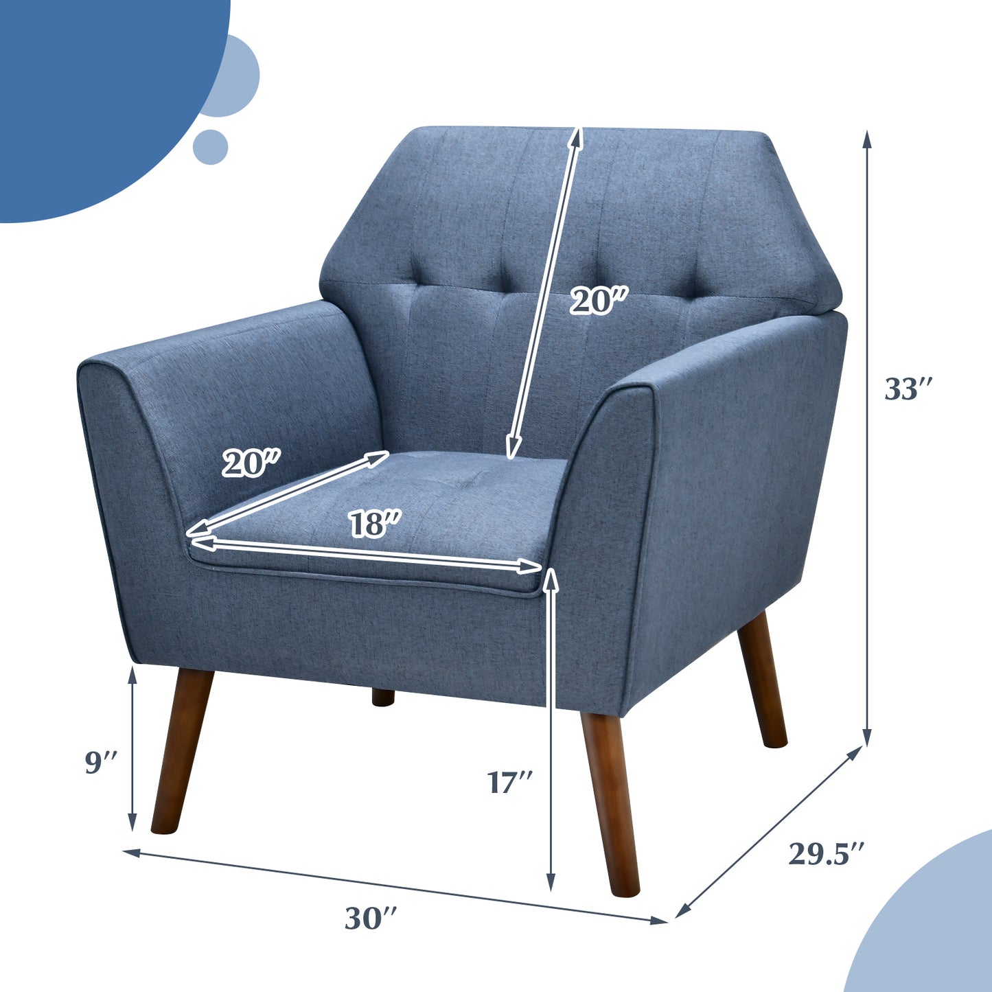 Elegant Tufted Accent Chair with Solid Wood Frame in Blue