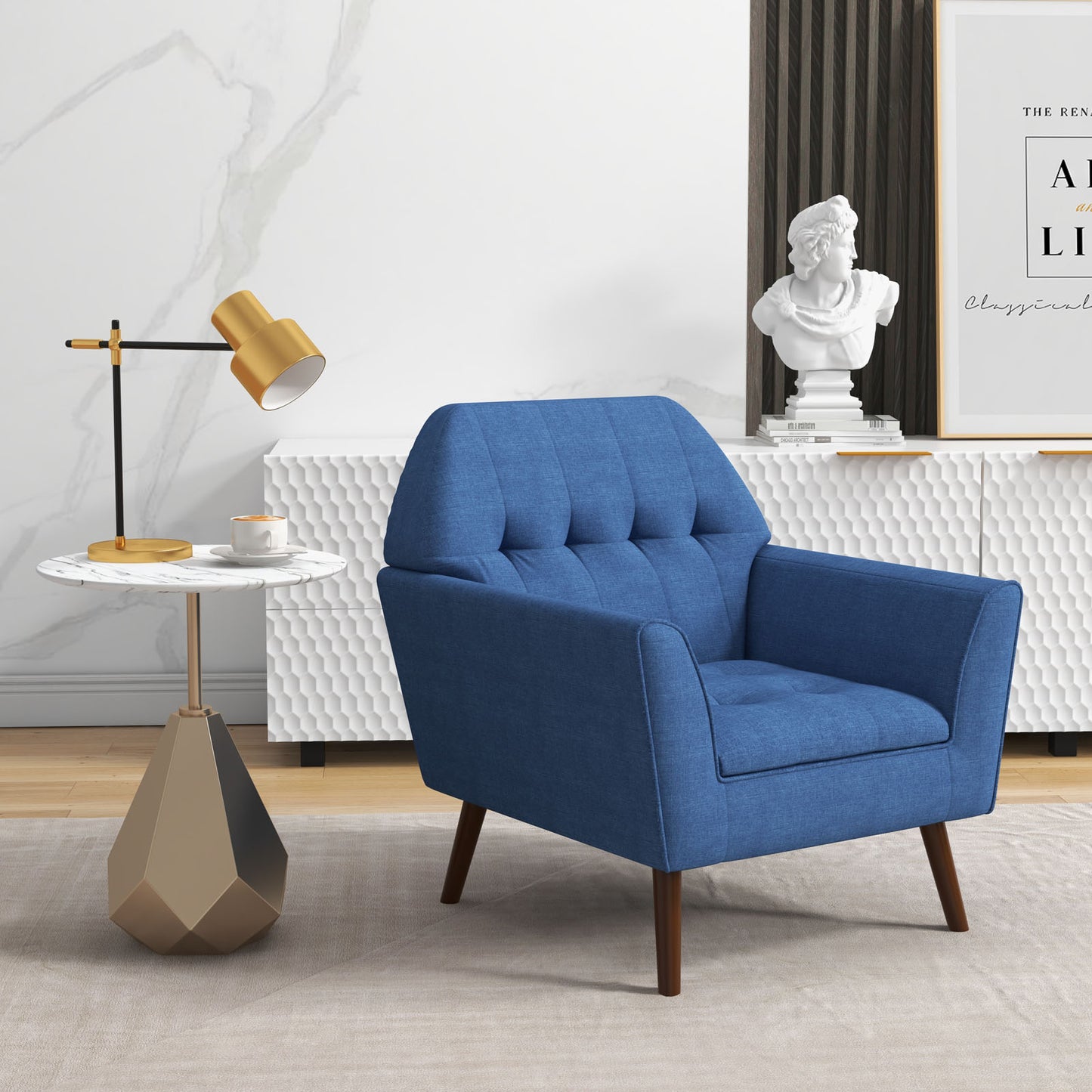 Elegant Tufted Accent Chair with Solid Wood Frame in Blue