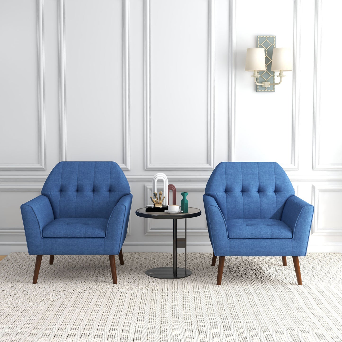 Elegant Tufted Accent Chair with Solid Wood Frame in Blue