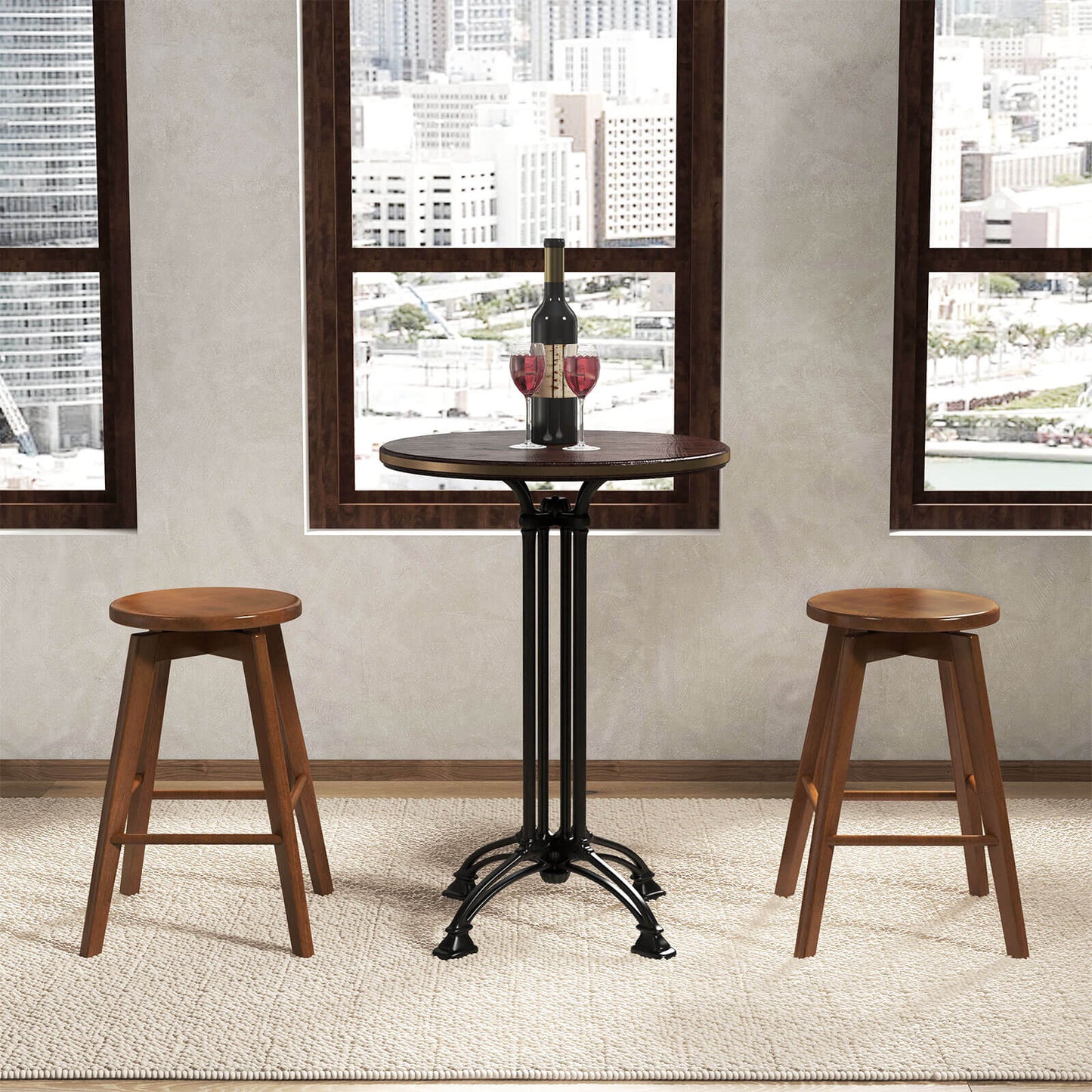 24.5 Inch Wooden Swivel Bar Stools Set of 2 with Backless Design and Footrest