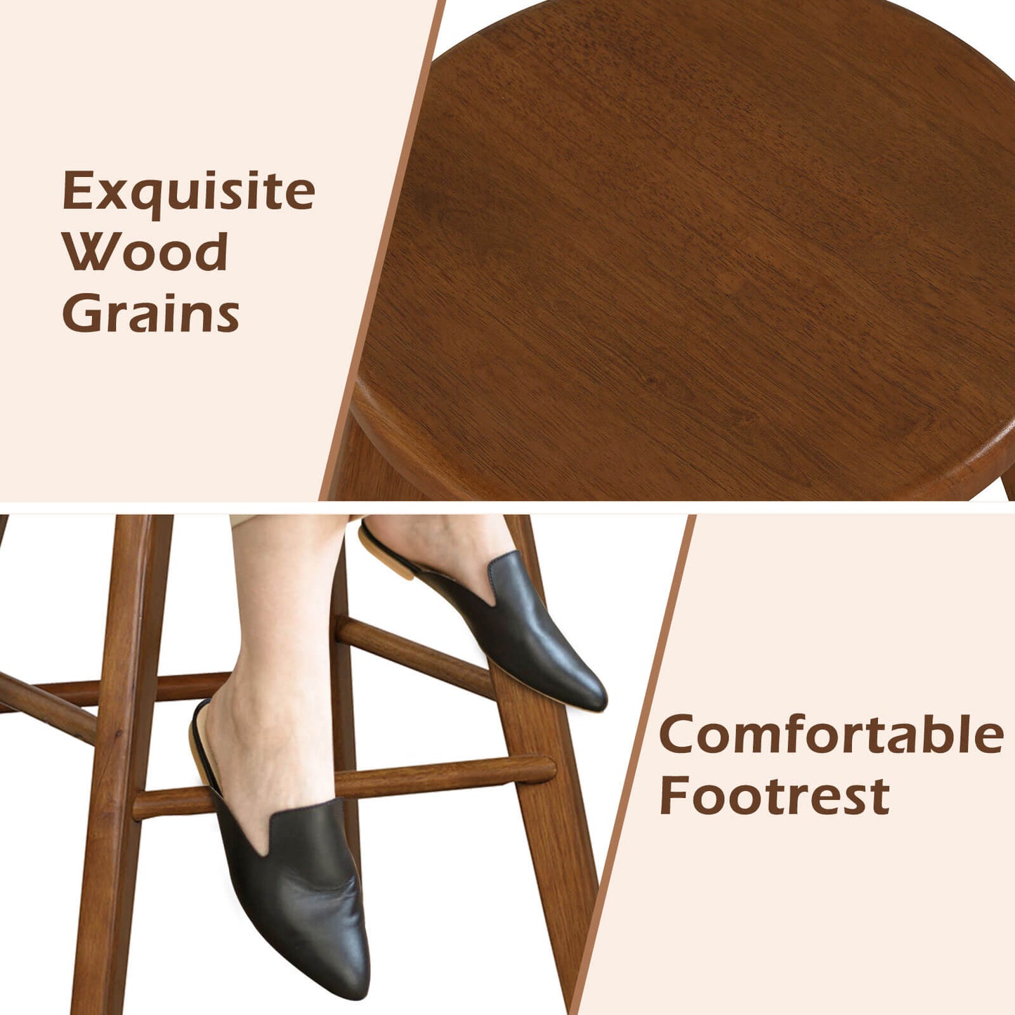 24.5 Inch Wooden Swivel Bar Stools Set of 2 with Backless Design and Footrest