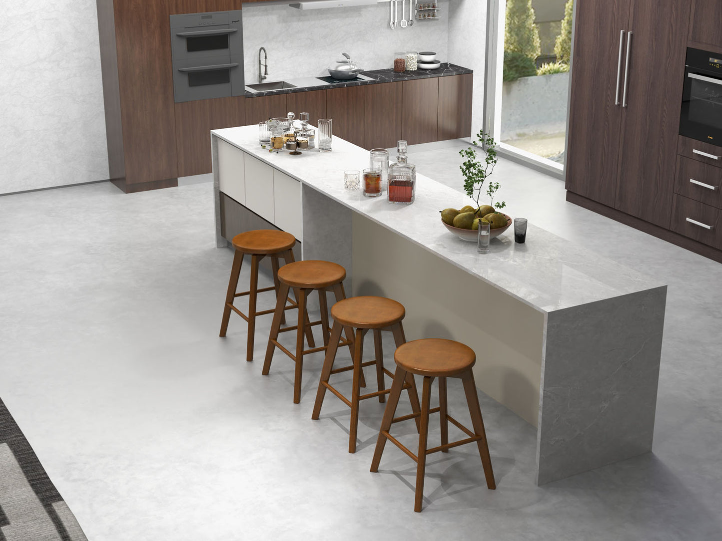 24.5 Inch Wooden Swivel Bar Stools Set of 2 with Backless Design and Footrest