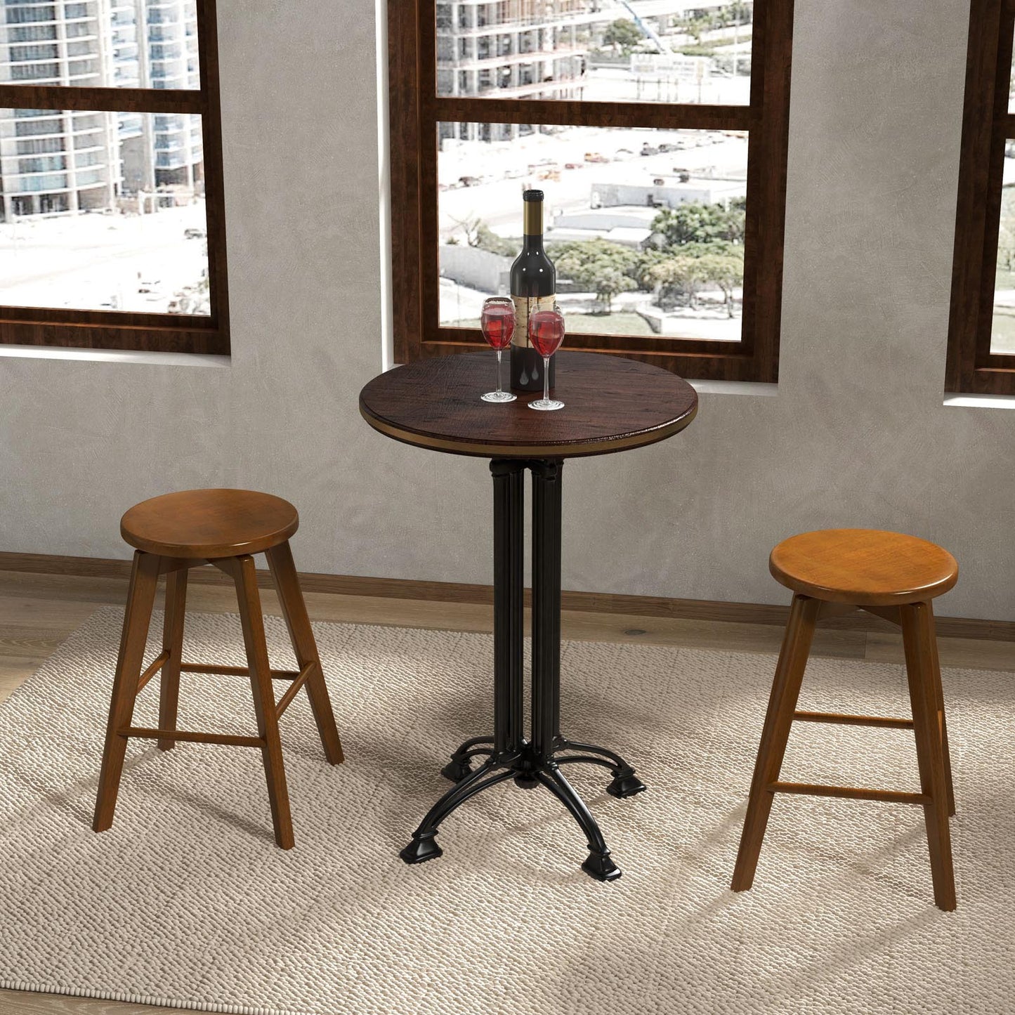 24.5 Inch Wooden Swivel Bar Stools Set of 2 with Backless Design and Footrest