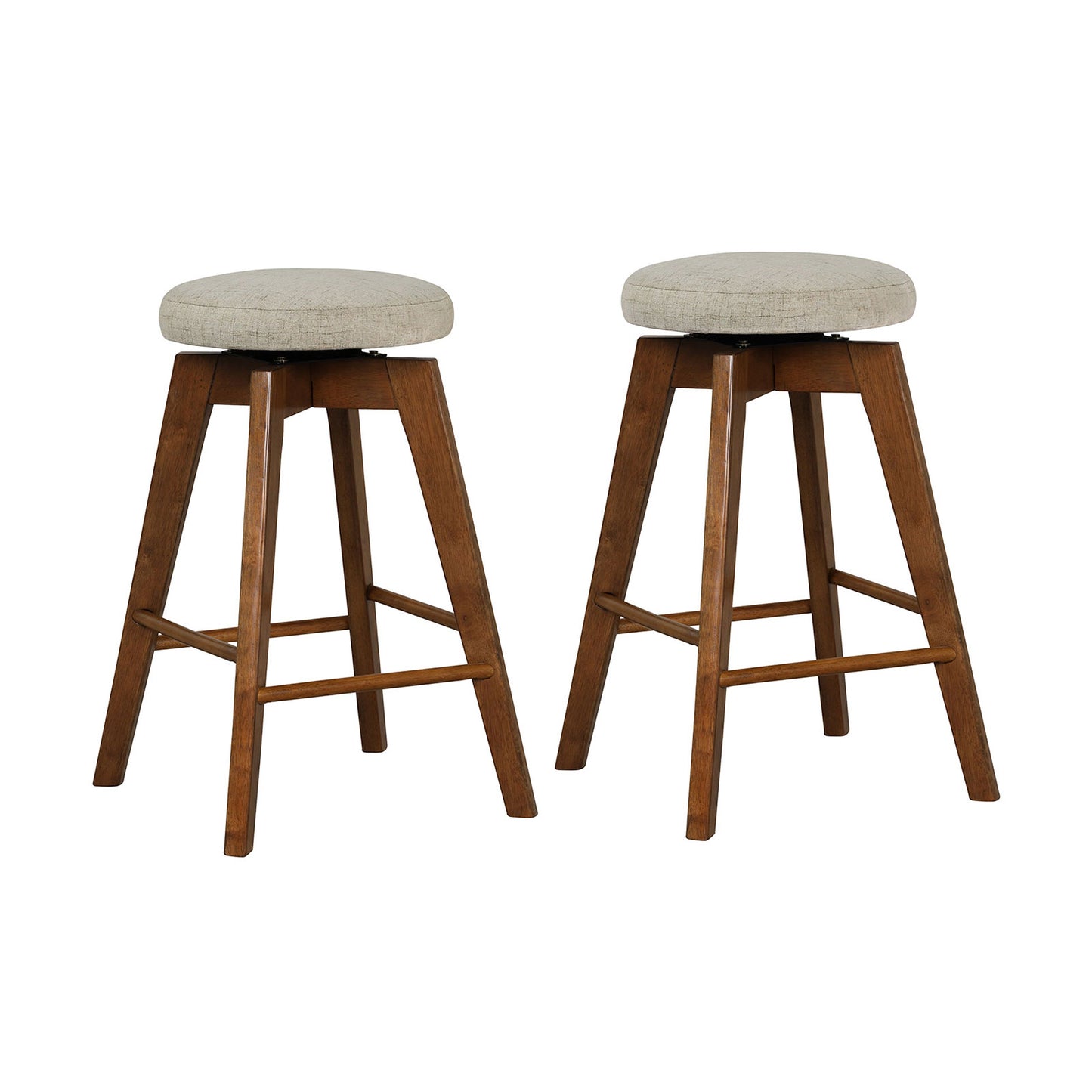 26 Inch Swivel Bar Stools Set of 2 with Backless Design and Linen Cushions