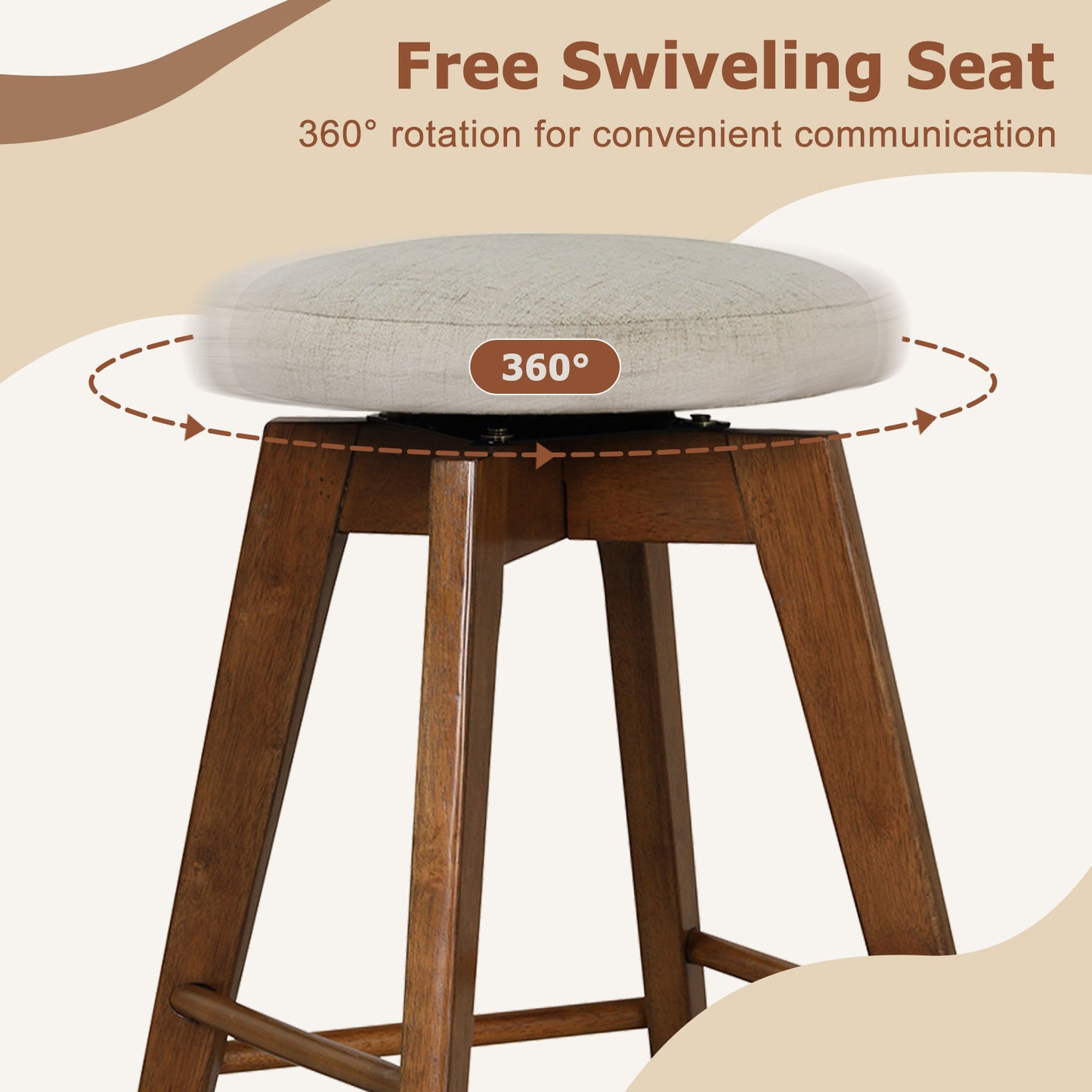 26 Inch Swivel Bar Stools Set of 2 with Backless Design and Linen Cushions