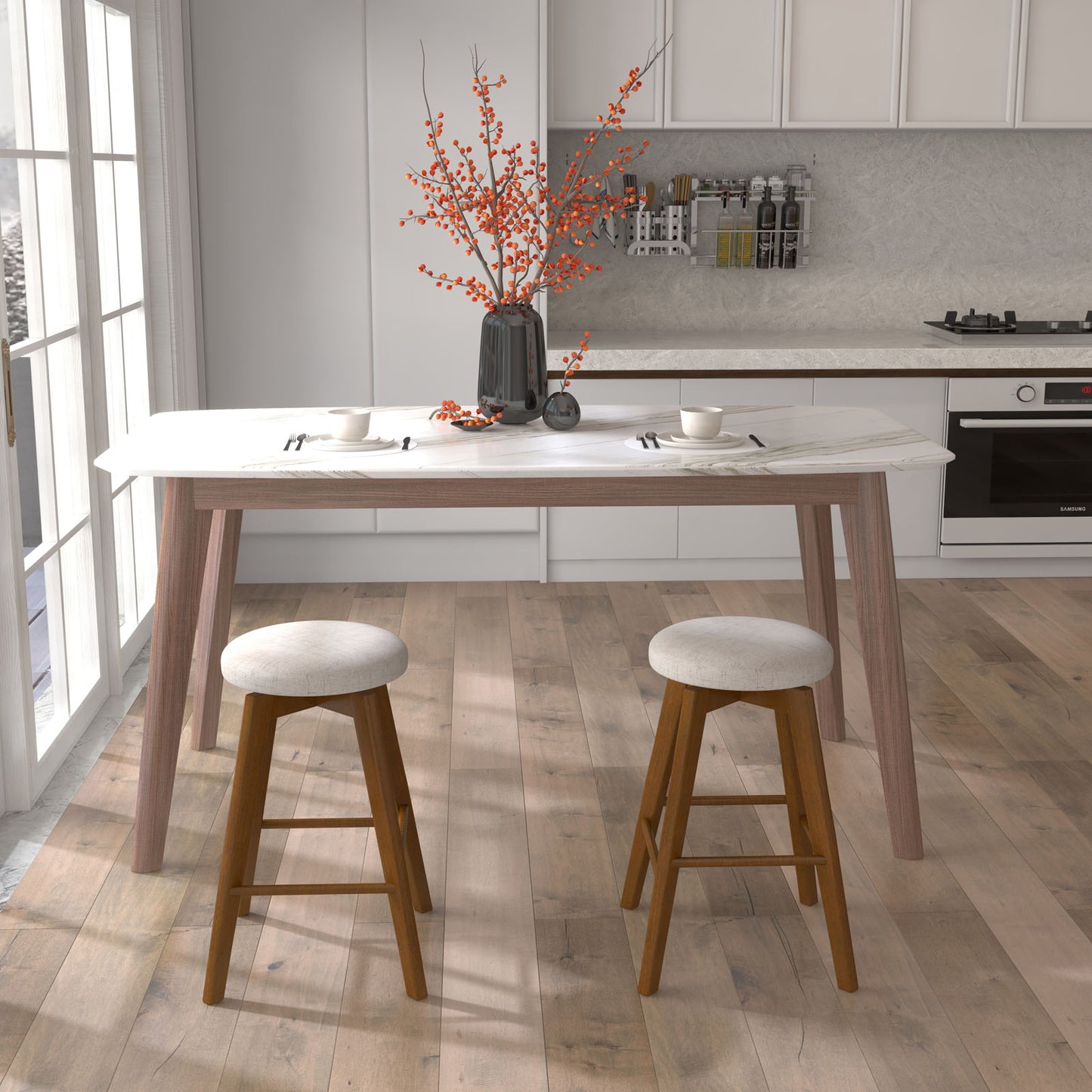 26 Inch Swivel Bar Stools Set of 2 with Backless Design and Linen Cushions