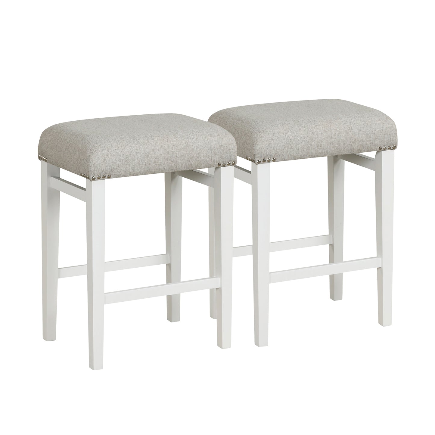 Backless 24.5 Inch Bar Stools Set of 2 with Thick Padded Seats and Sturdy Wooden Legs