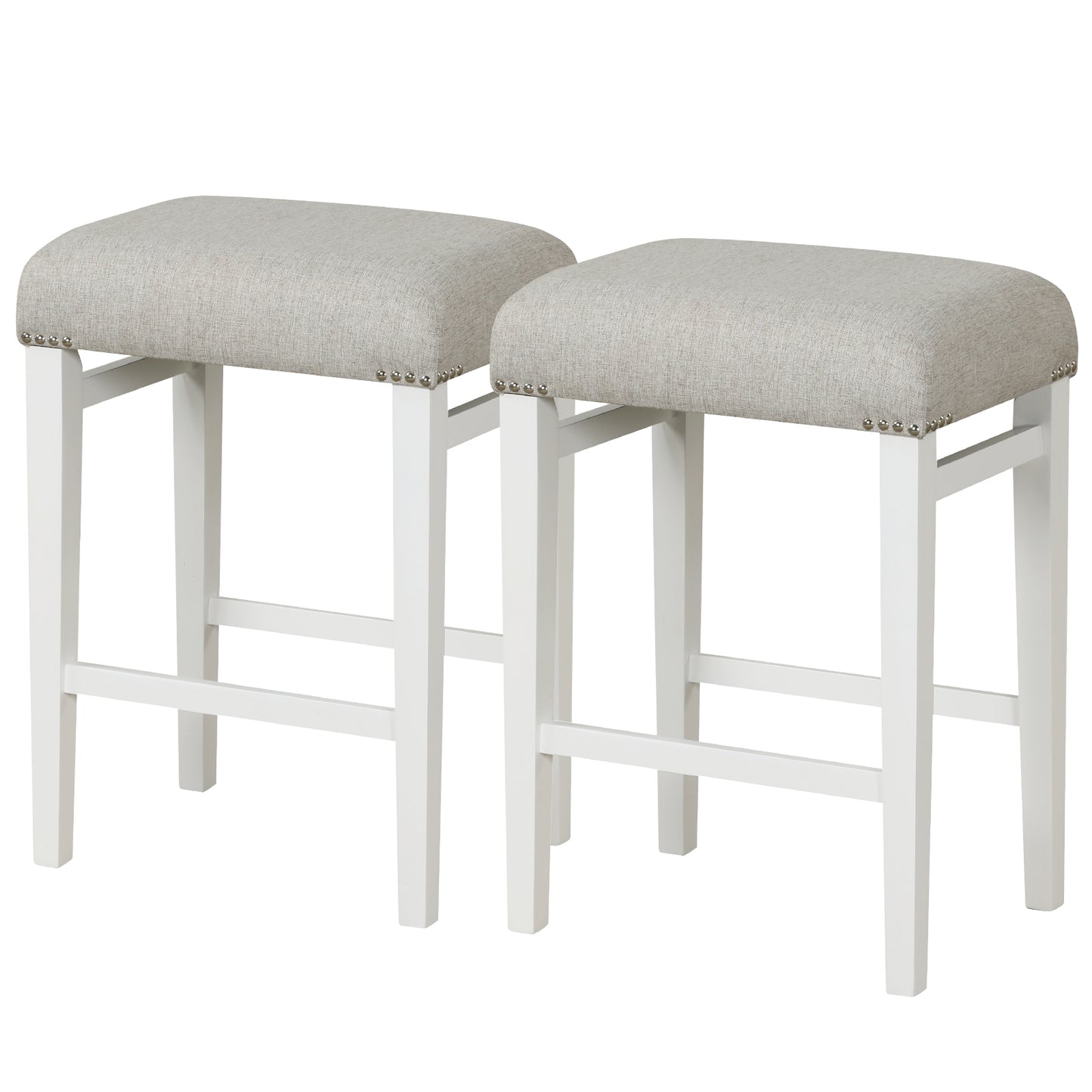 Backless 24.5 Inch Bar Stools Set of 2 with Thick Padded Seats and Sturdy Wooden Legs