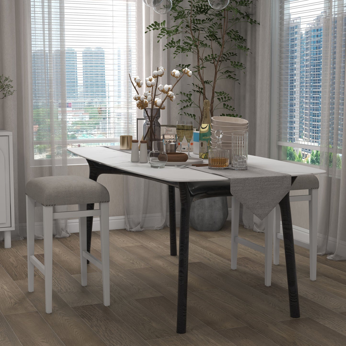 Backless 24.5 Inch Bar Stools Set of 2 with Thick Padded Seats and Sturdy Wooden Legs