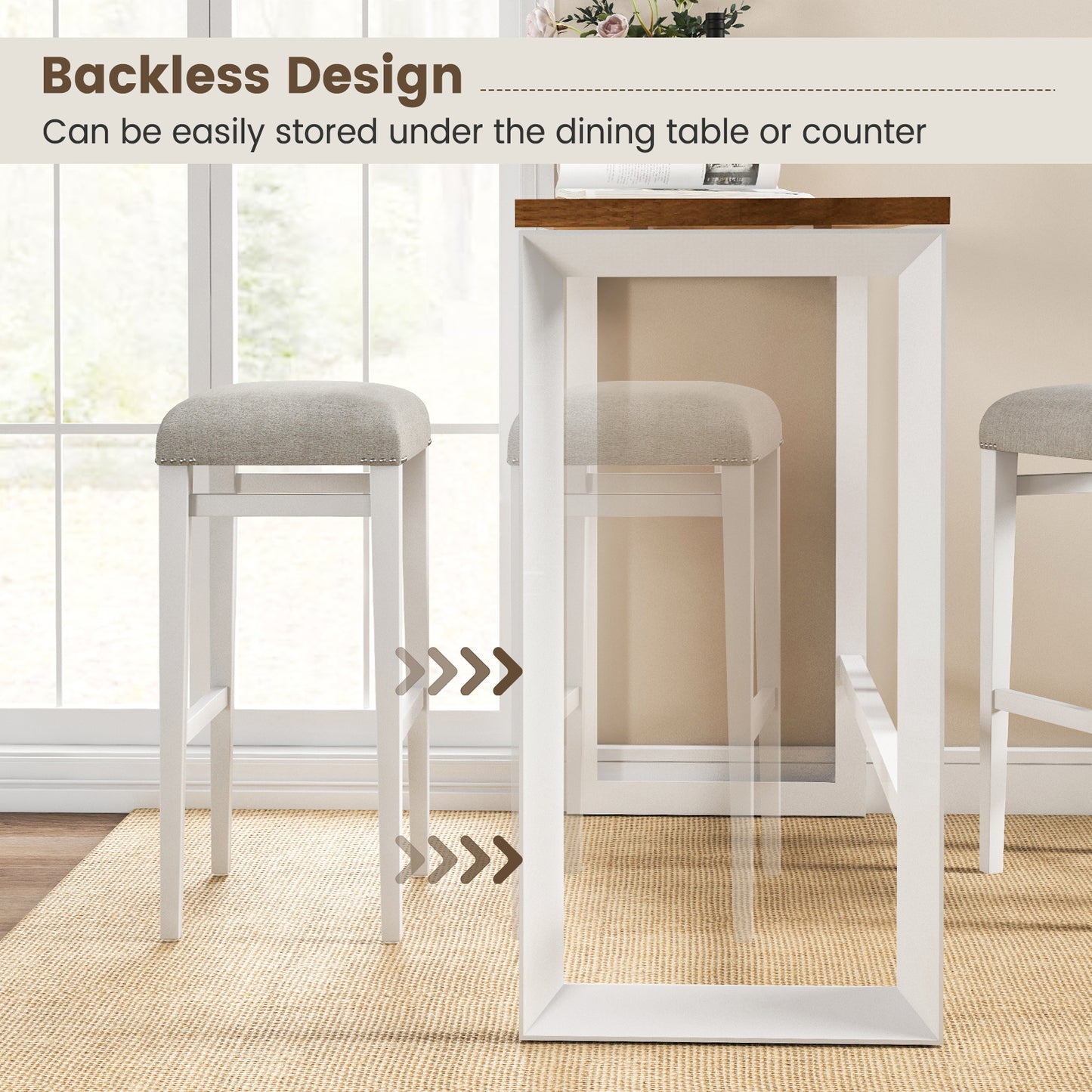 Backless 29.5 Inch Bar Stools Set of 2 with Thick Padded Seats and Sturdy Wooden Legs