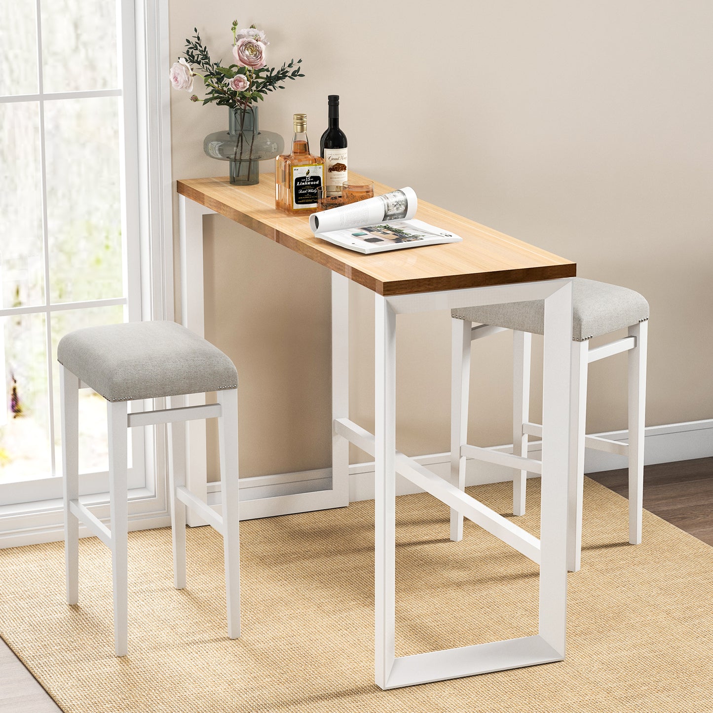 Backless 29.5 Inch Bar Stools Set of 2 with Thick Padded Seats and Sturdy Wooden Legs