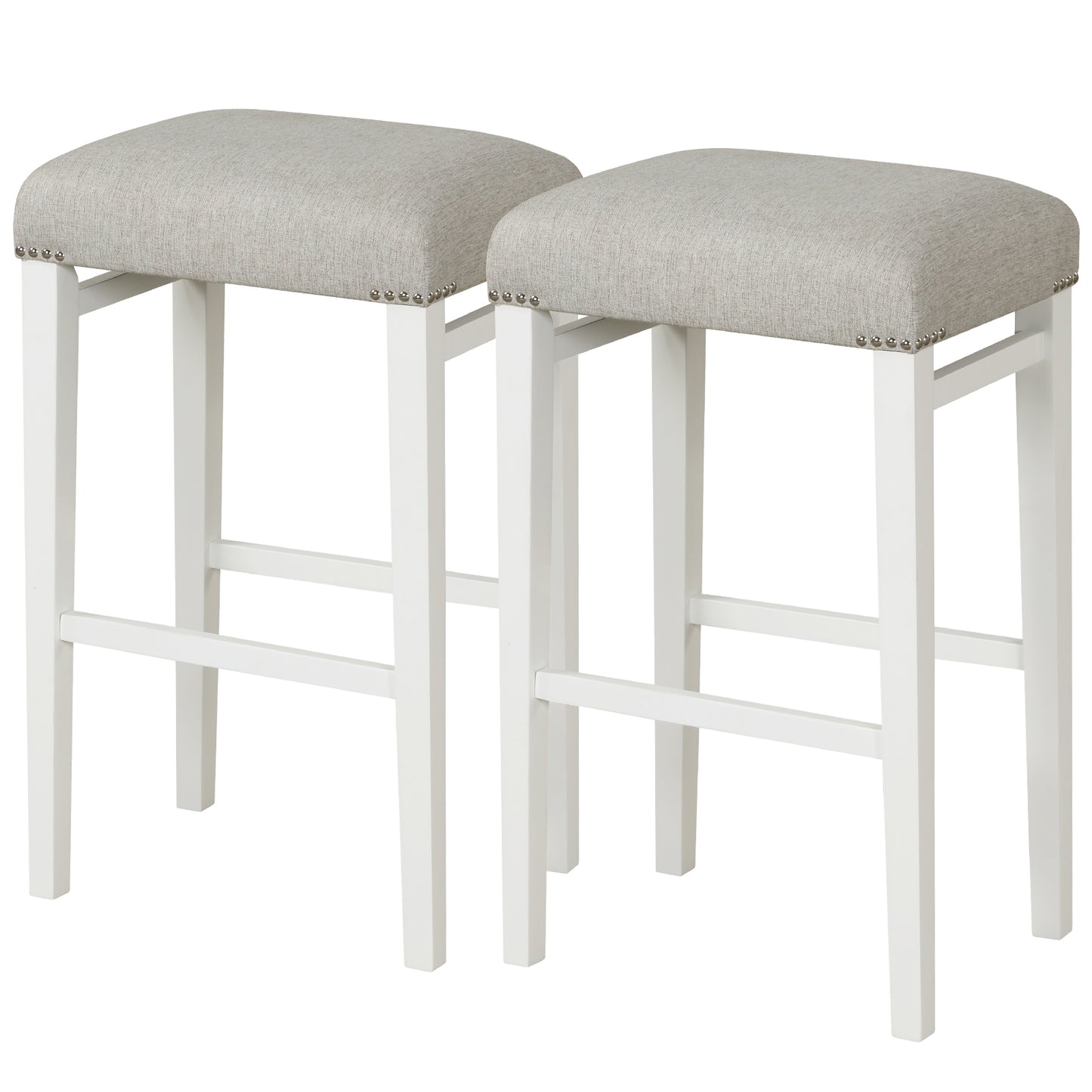 Backless 29.5 Inch Bar Stools Set of 2 with Thick Padded Seats and Sturdy Wooden Legs