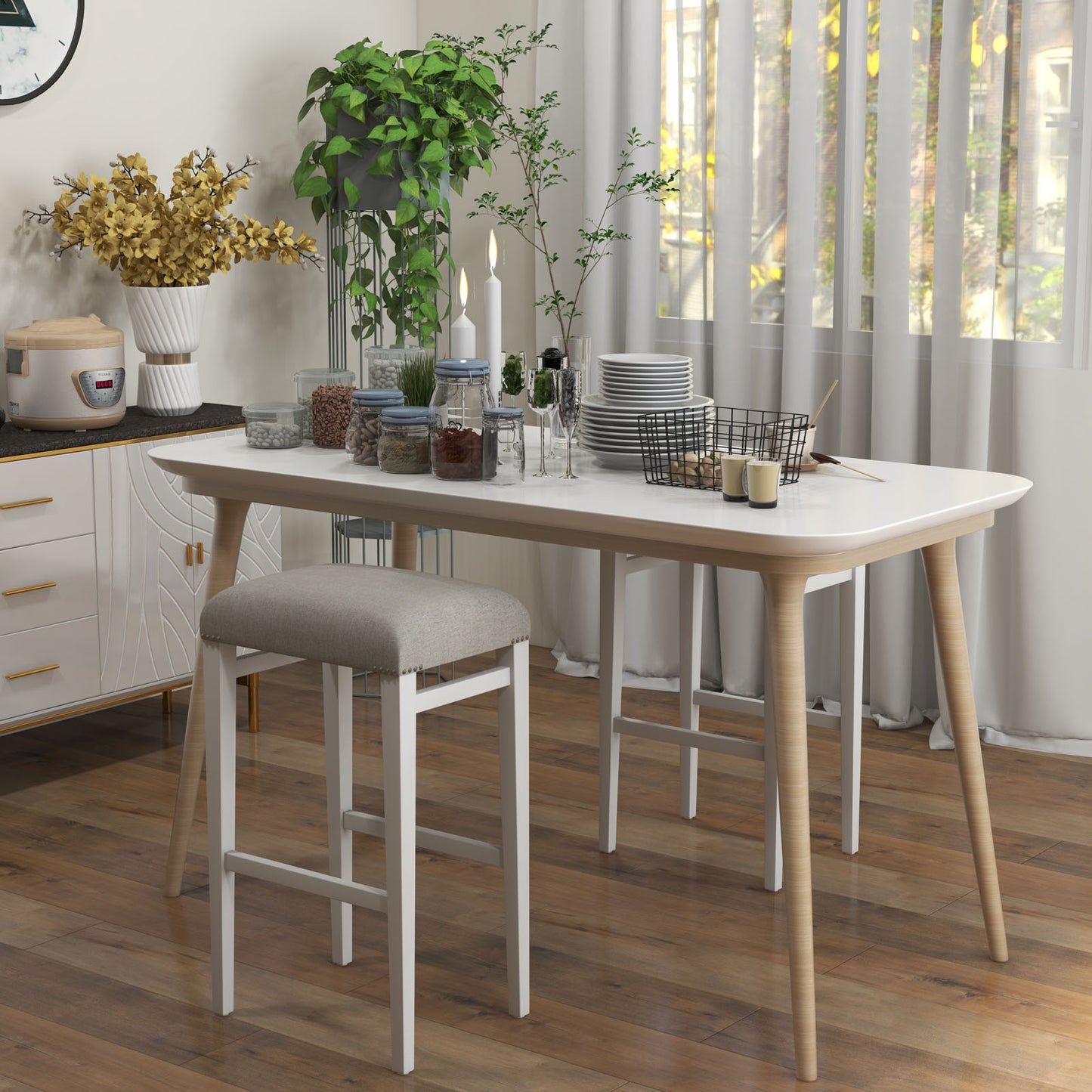 Backless 29.5 Inch Bar Stools Set of 2 with Thick Padded Seats and Sturdy Wooden Legs