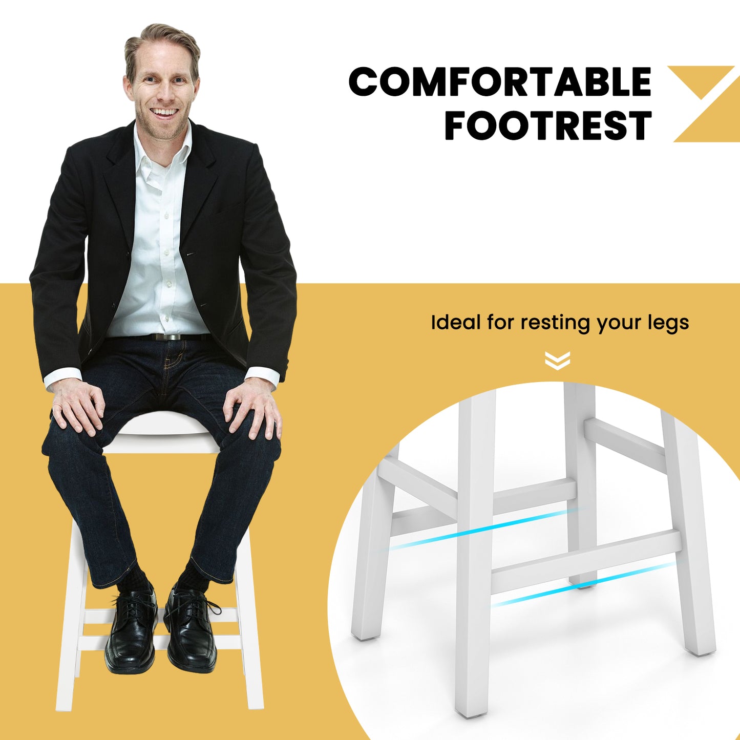 Set of 2 26 Inch Counter Height Saddle Bar Stools with Soft Padded Seats and Backless Design