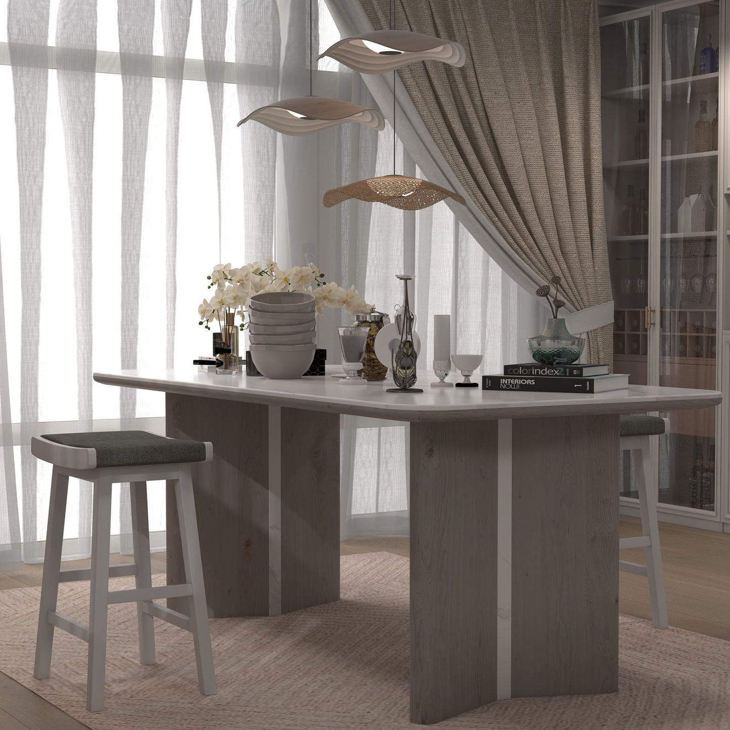 Set of 2 26 Inch Counter Height Saddle Bar Stools with Soft Padded Seats and Backless Design