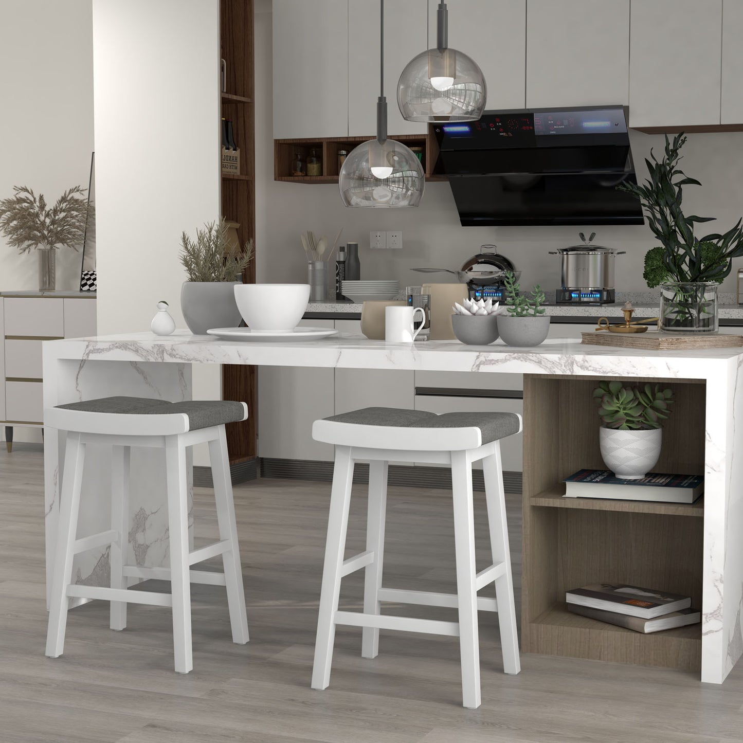 Set of 2 26 Inch Counter Height Saddle Bar Stools with Soft Padded Seats and Backless Design