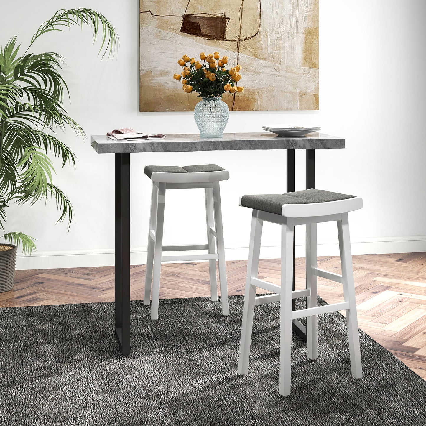 Set of 2 31.5 Inch Counter Height Saddle Bar Stools with Soft Padded Seats and Backless Design