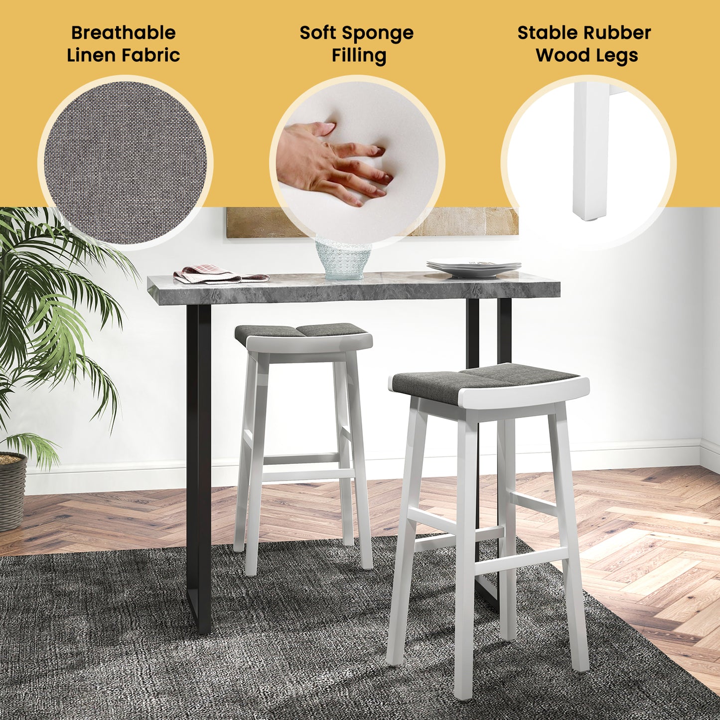Set of 2 31.5 Inch Counter Height Saddle Bar Stools with Soft Padded Seats and Backless Design