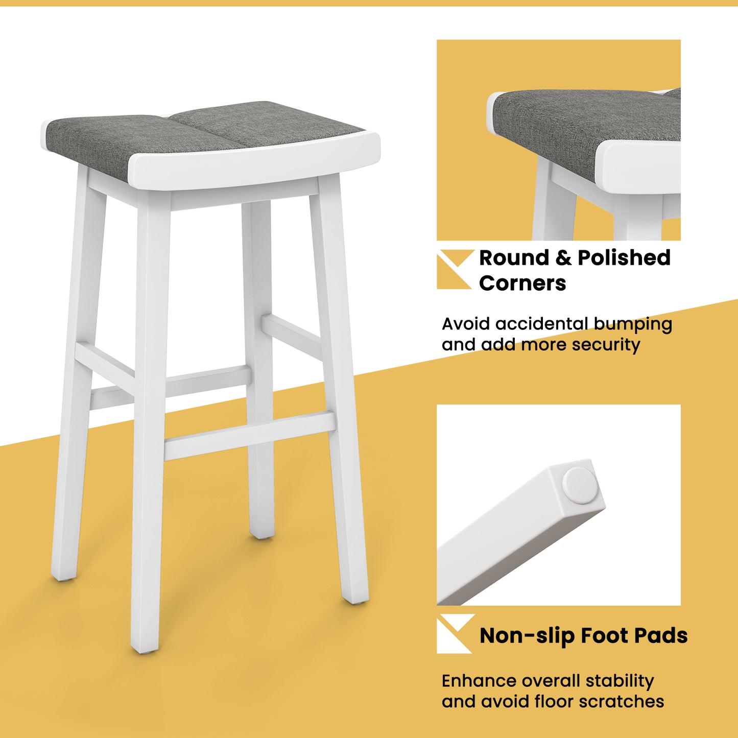 Set of 2 31.5 Inch Counter Height Saddle Bar Stools with Soft Padded Seats and Backless Design