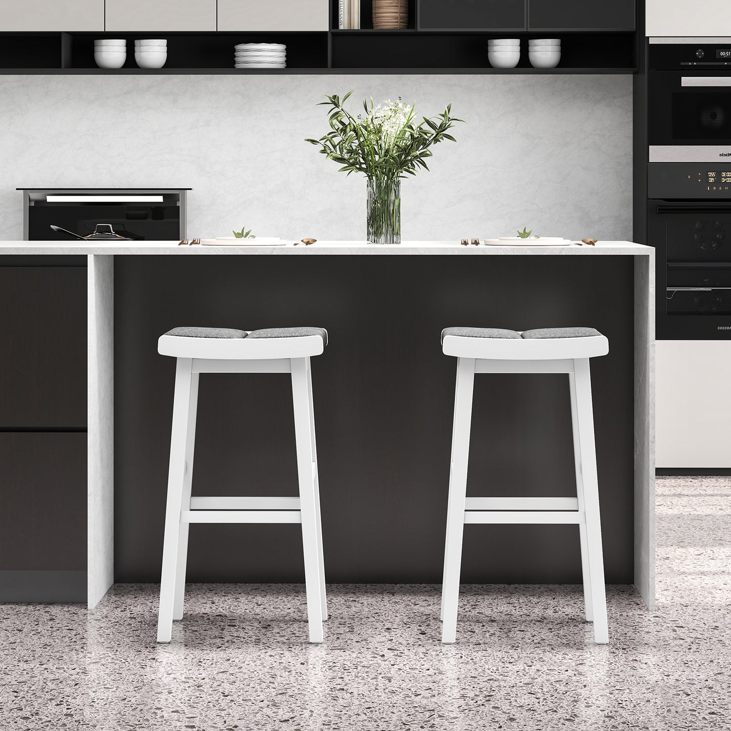 Set of 2 31.5 Inch Counter Height Saddle Bar Stools with Soft Padded Seats and Backless Design