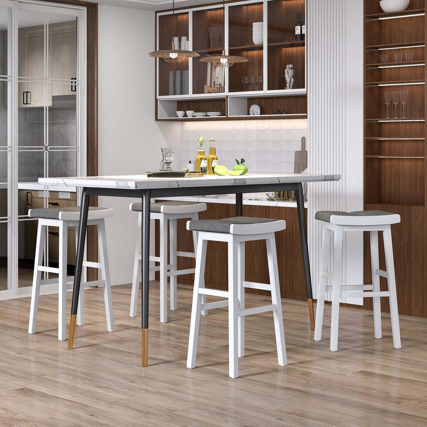 Set of 2 31.5 Inch Counter Height Saddle Bar Stools with Soft Padded Seats and Backless Design