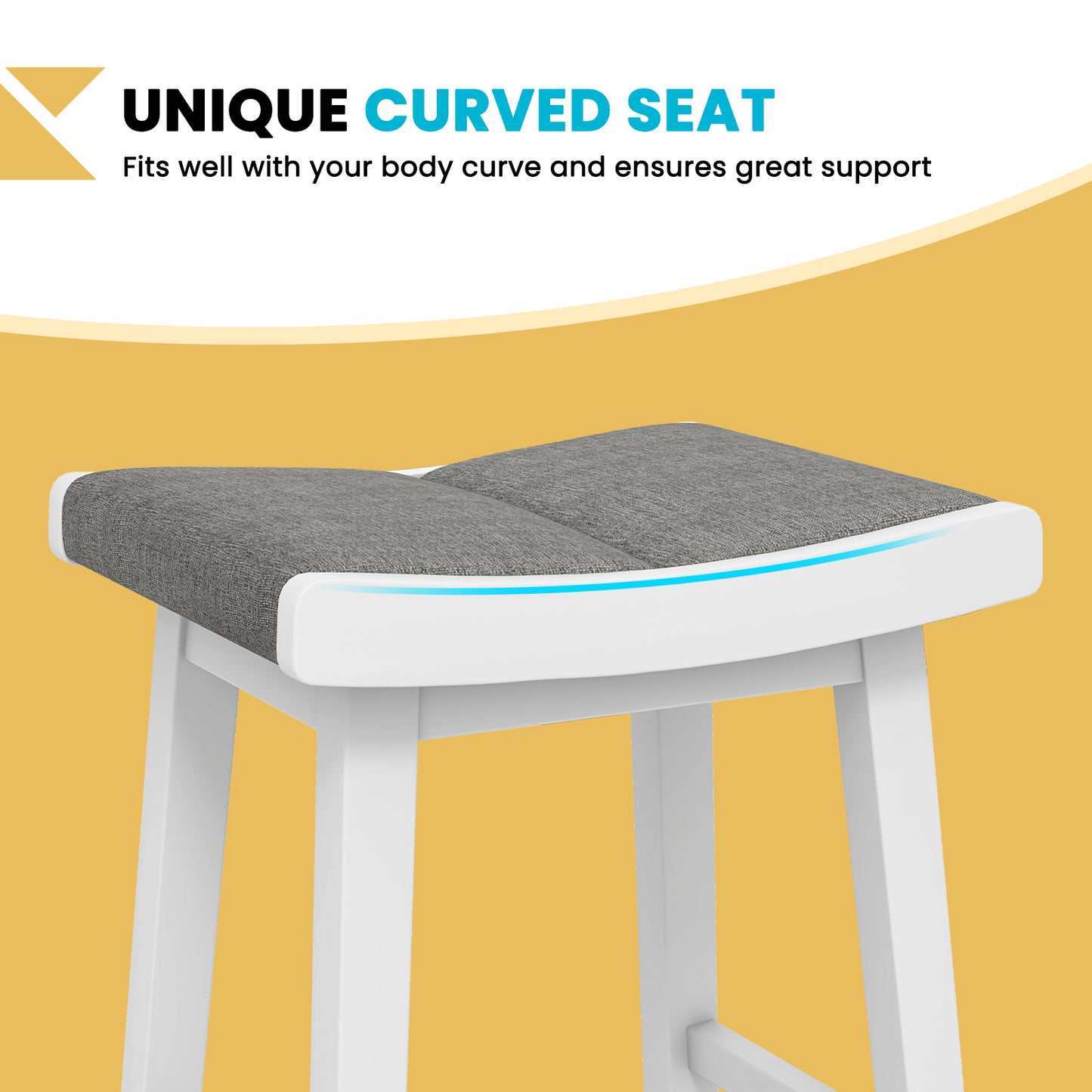 Set of 2 31.5 Inch Counter Height Saddle Bar Stools with Soft Padded Seats and Backless Design