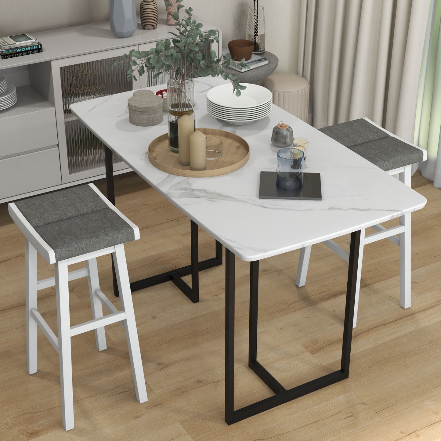 Set of 2 31.5 Inch Counter Height Saddle Bar Stools with Soft Padded Seats and Backless Design