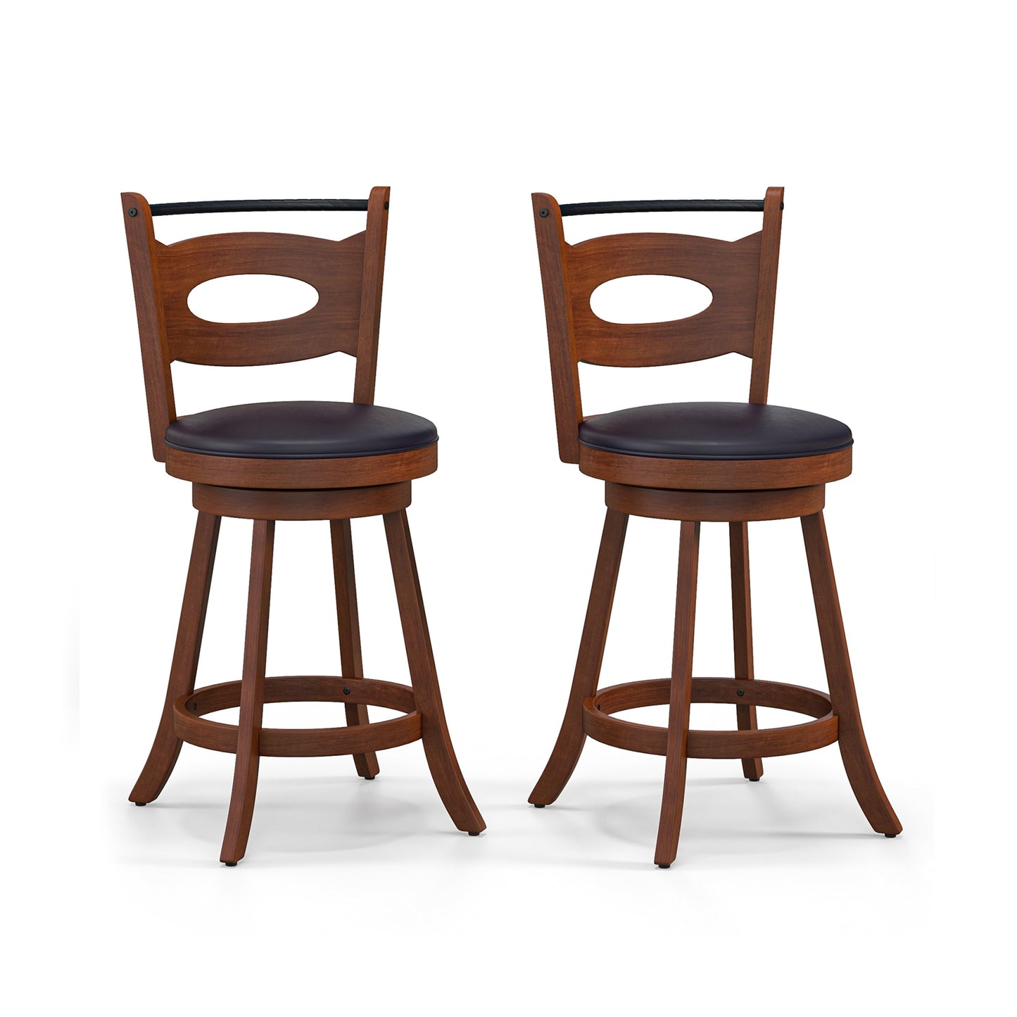 Counter Height Bar Stools Set of 2 with 360° Swivel and Curved Back, 24 Inch Upholstered Seat